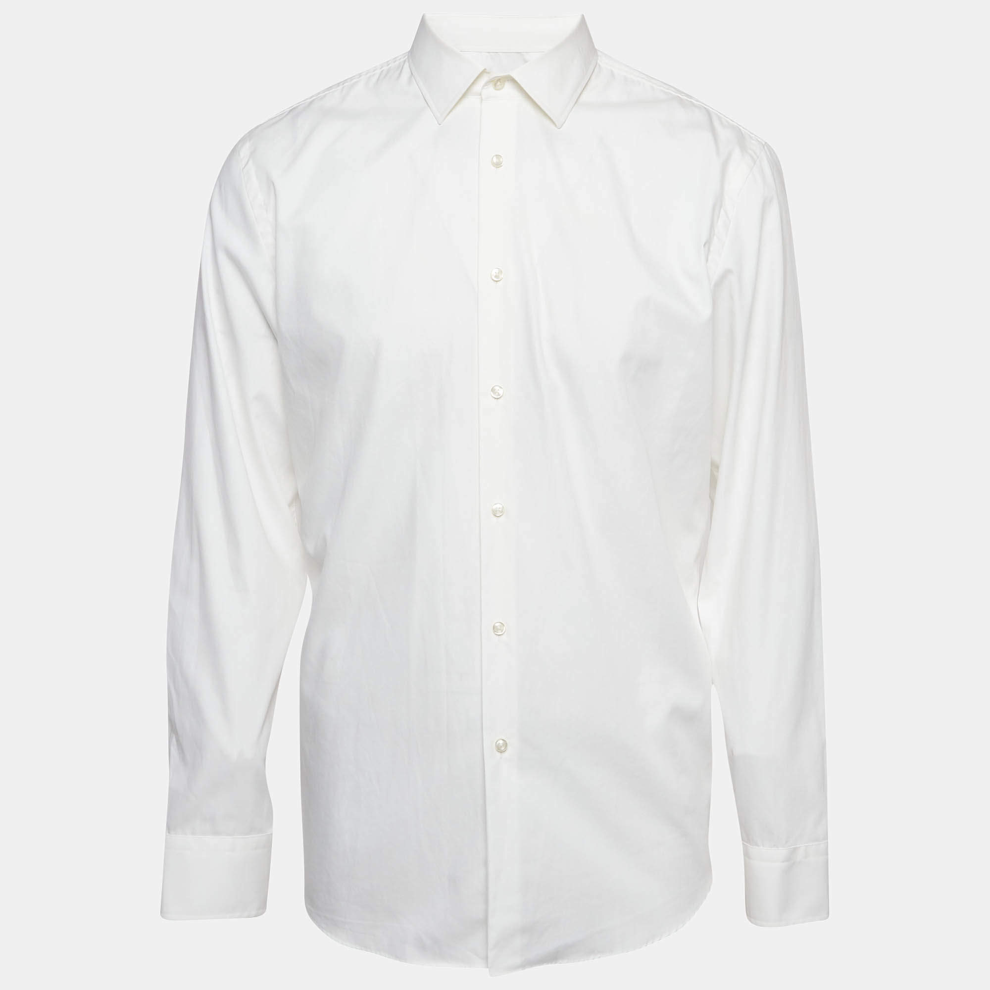 مملوكة مسبقًا Boss By Hugo Boss White Cotton Slim Fit Shirt XXL