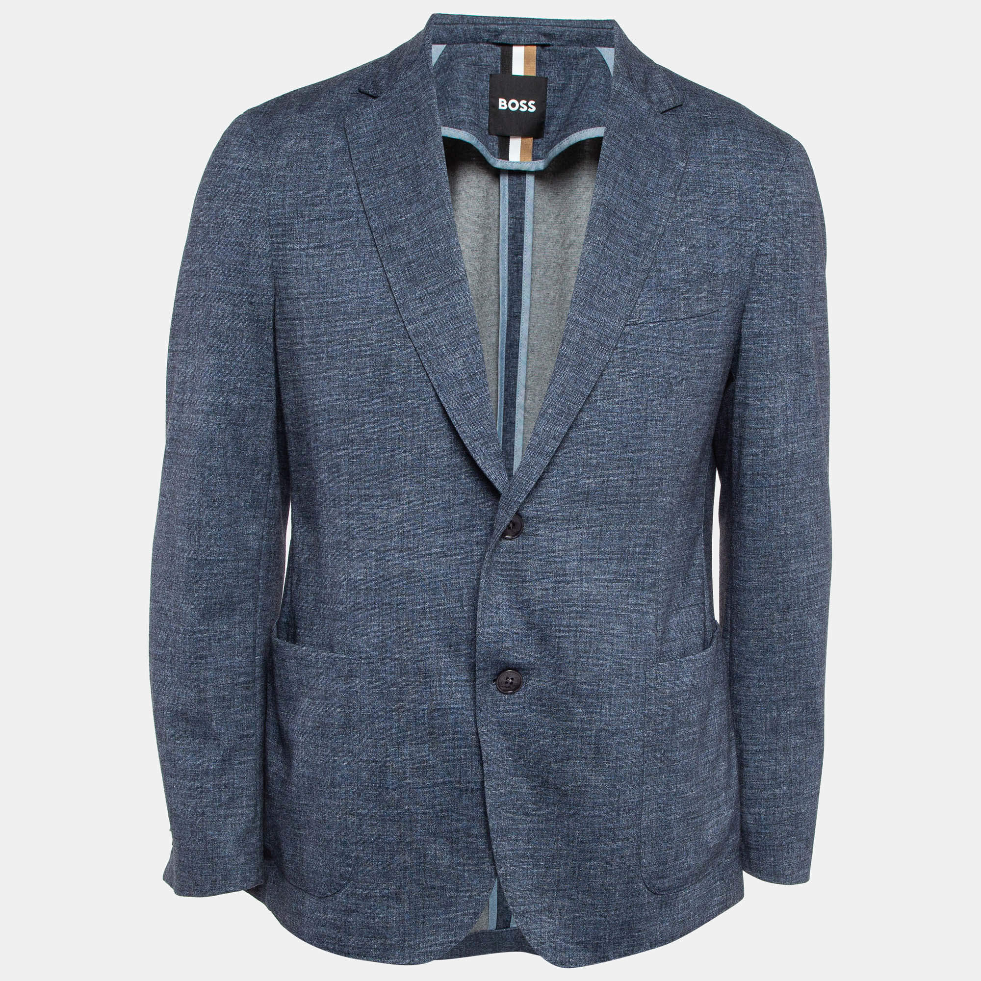 Pre Owned Boss By Hugo Boss Blue Melange Jersey Slim-Fit Blazer L