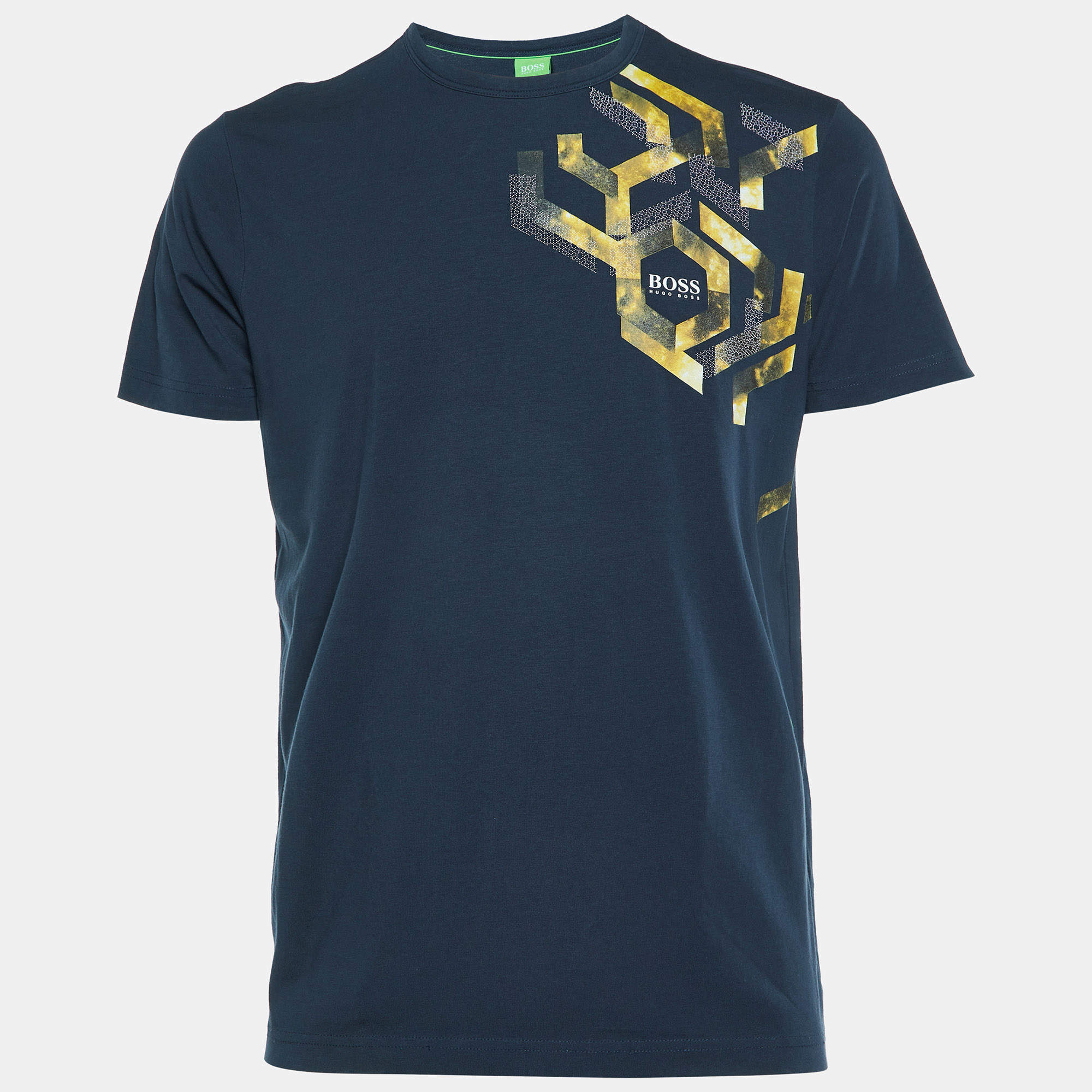 مملوكة مسبقًا Boss By Hugo Boss Green Midnight Blue Printed Cotton Tee 6 T-Shirt M