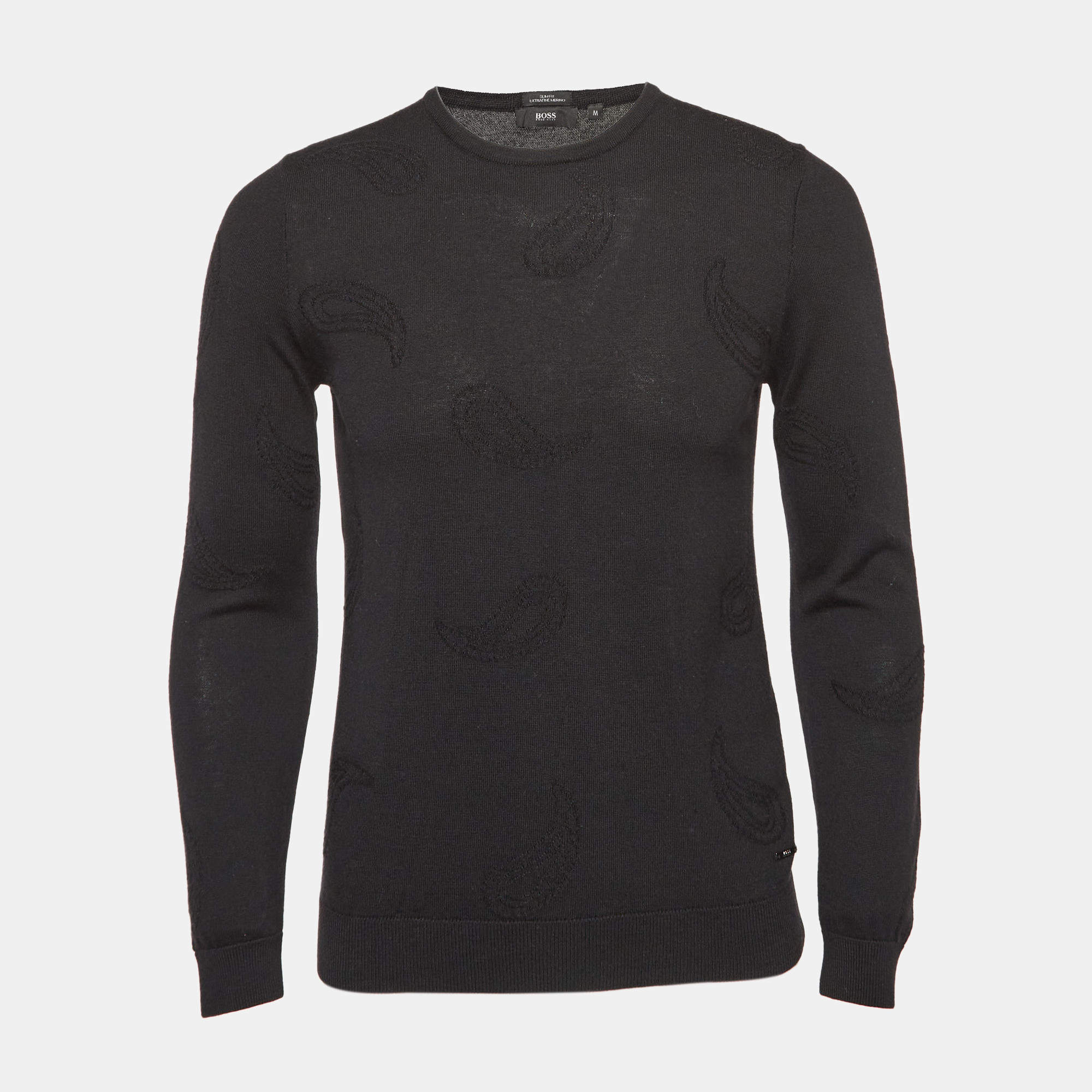 Boss by Hugo Boss Black Paisley Pattern Knit Slim Fit Sweater M