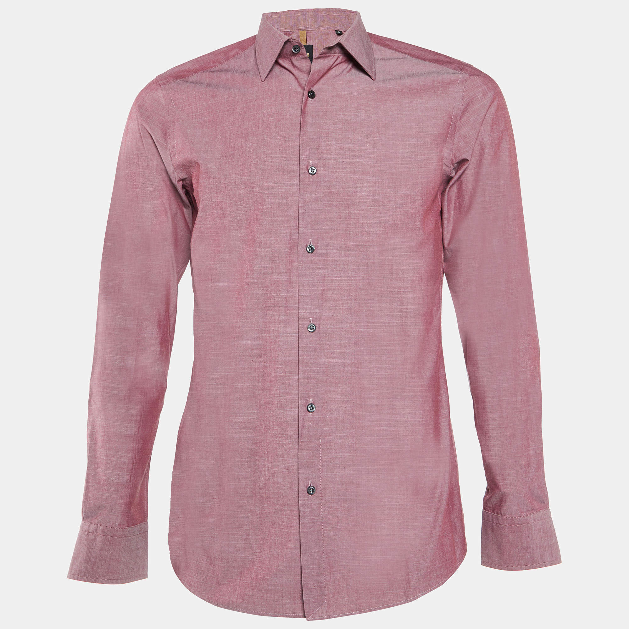 Pre Owned Boss By Hugo Boss Maroon Cotton Slim Fit Long Sleeve Shirt S