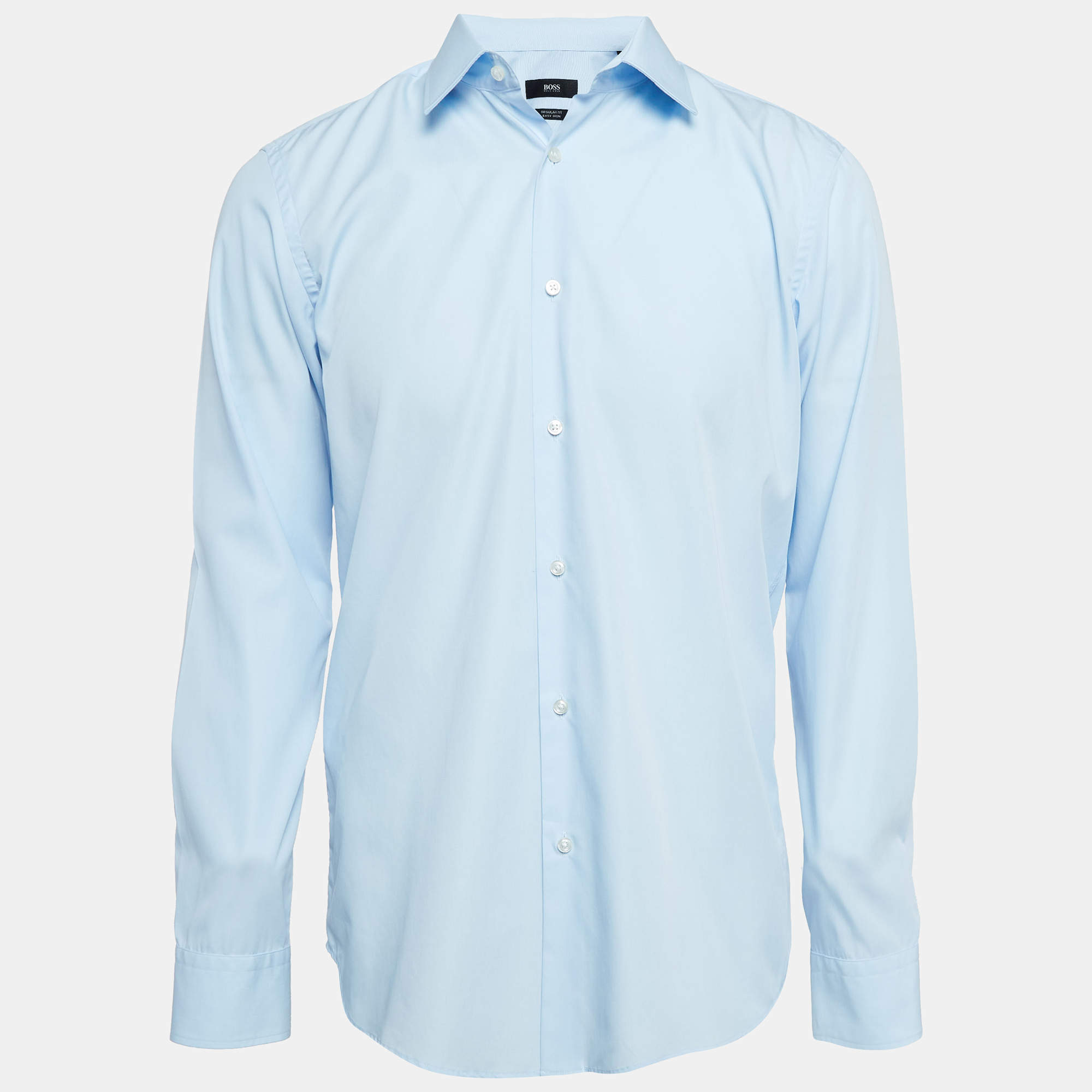 Pre Owned Boss By Hugo Boss Blue Cotton Regular Fit Shirt M