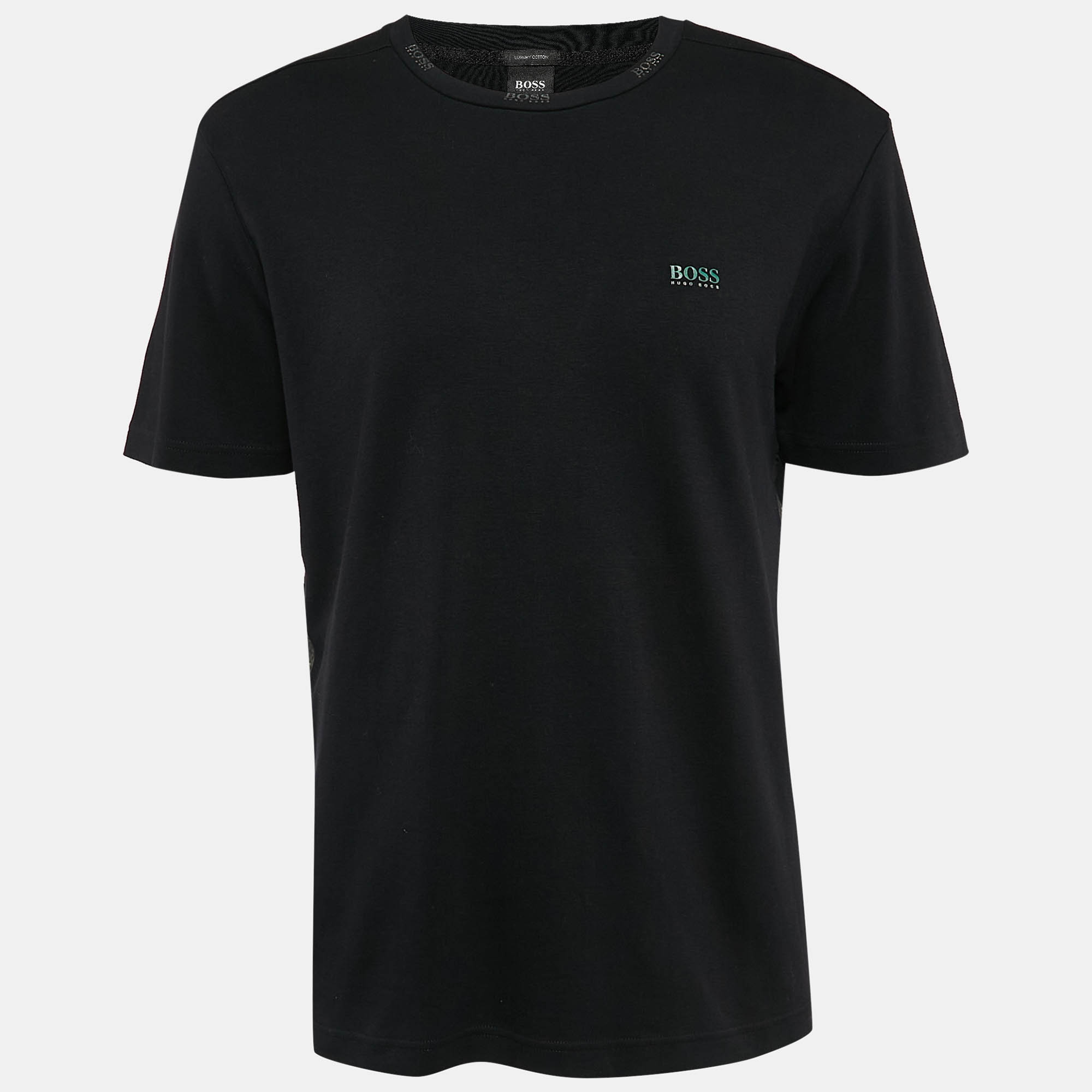 Pre Owned Boss By Hugo Boss Black Logo Print Jersey Crew Neck T-Shirt XL