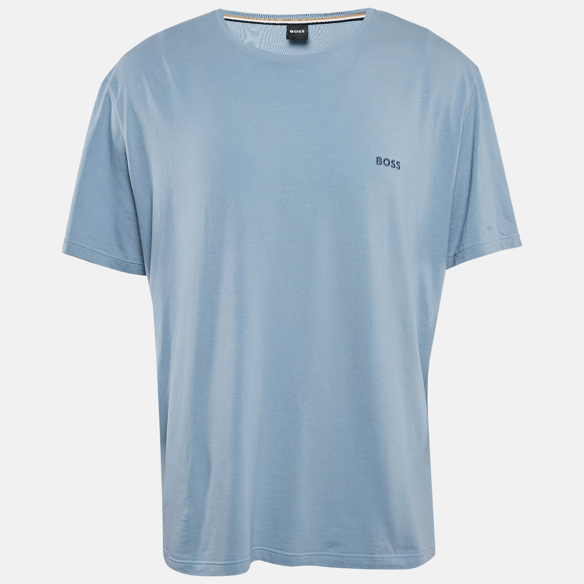 Pre Owned Boss By Hugo Boss Blue Logo Print Jersey Crew Neck T-Shirt XXL