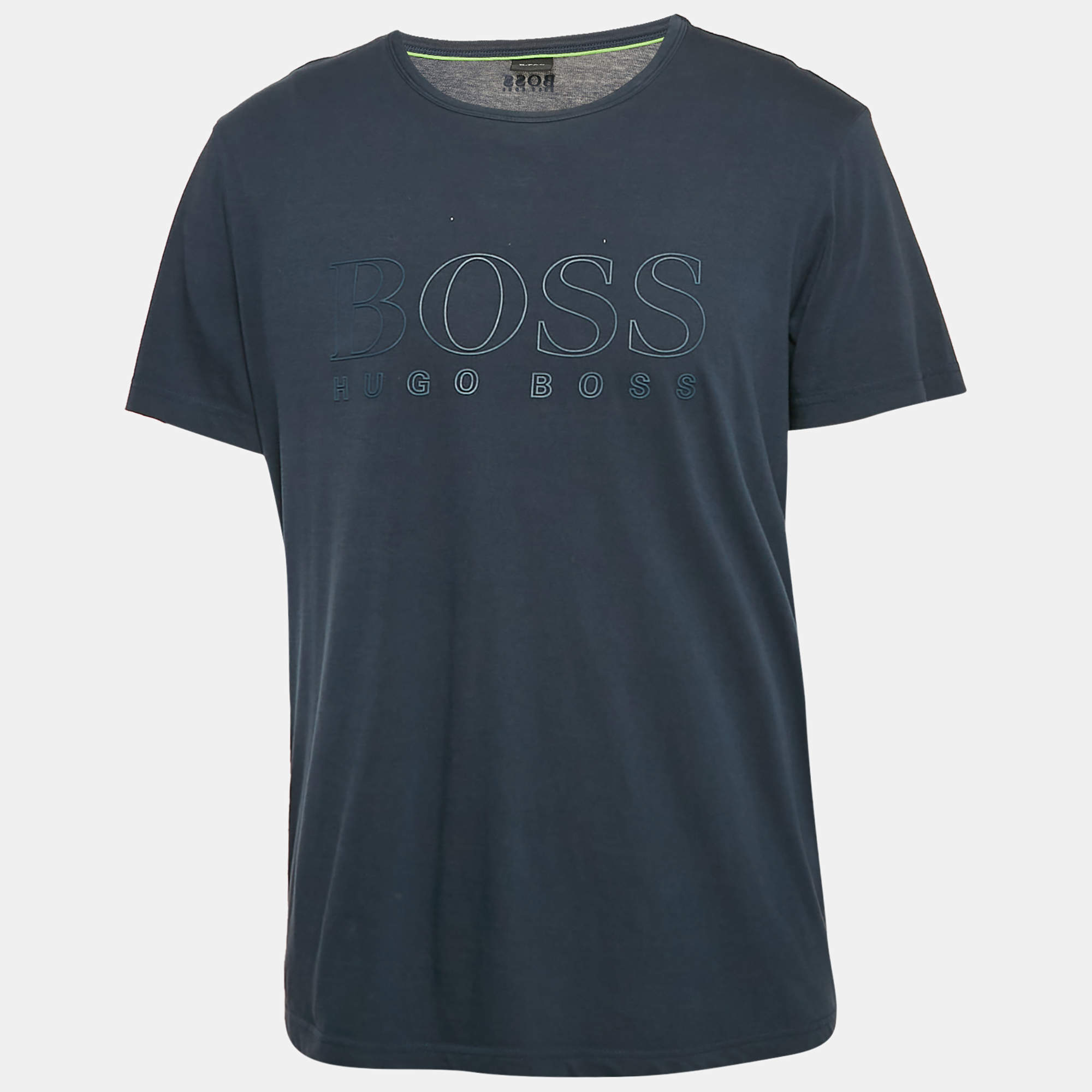 Pre Owned Boss By Hugo Boss Blue Logo Print Jersey T-Shirt XL
