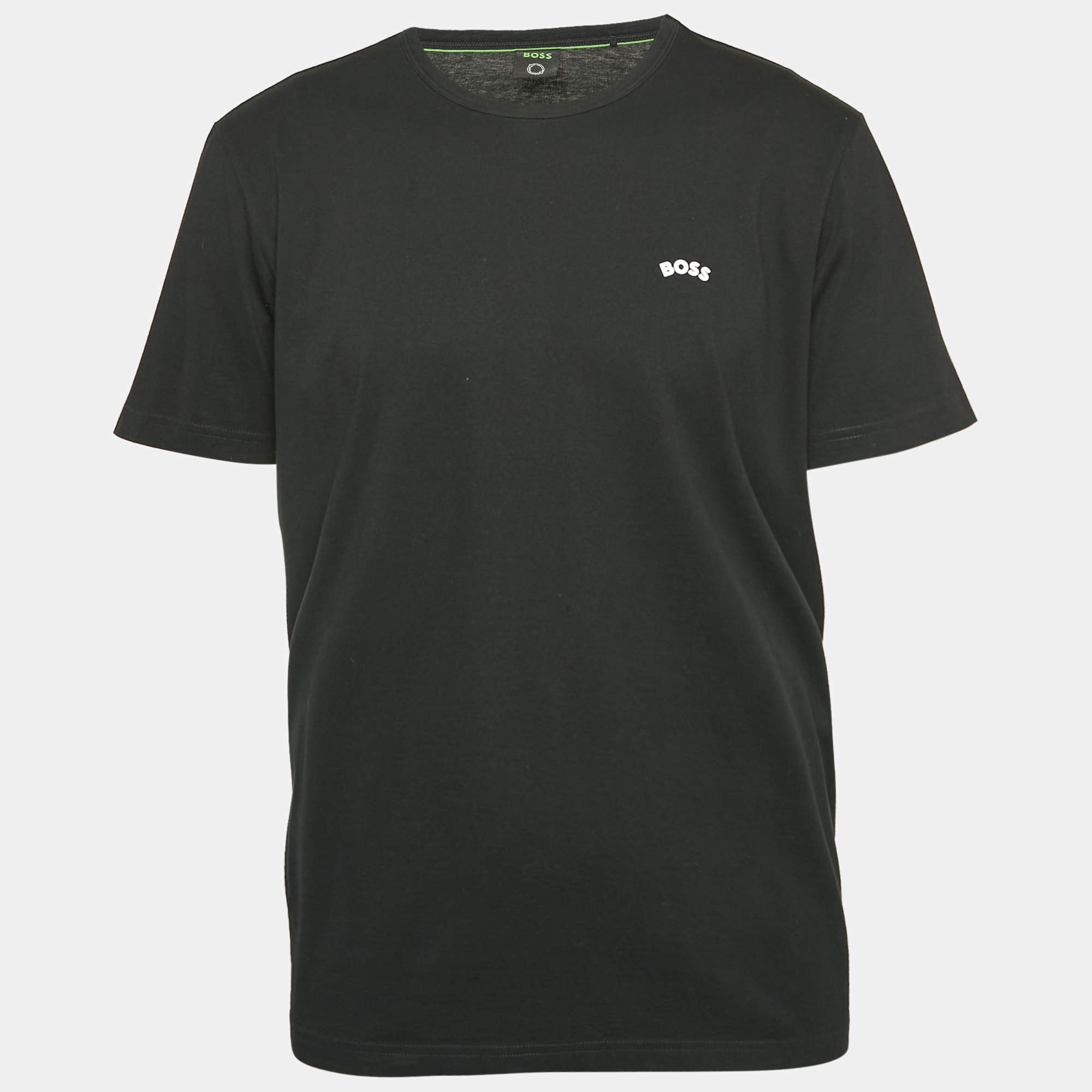 Pre Owned Boss By Hugo Boss Black Logo Print Jersey Crew Neck T-Shirt XL