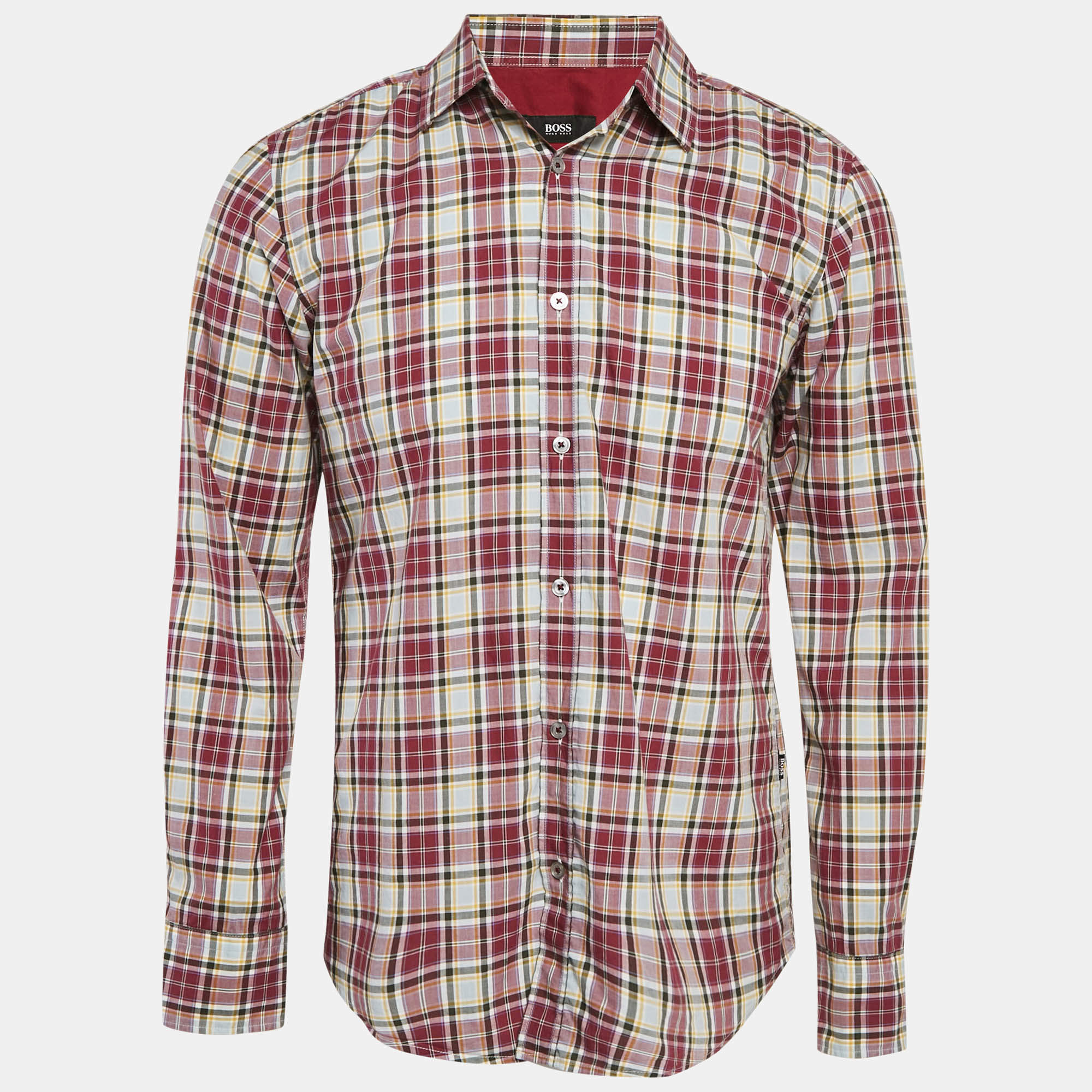 Boss By Hugo Boss Red Checked Cotton Slim Fit Ronny Shirt M