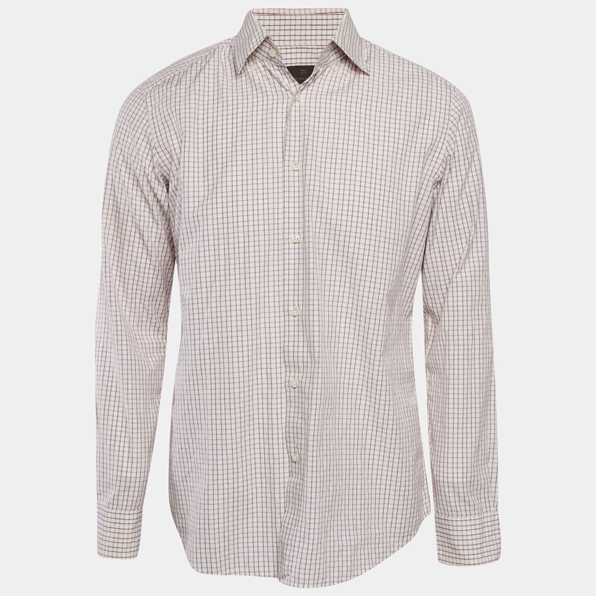 Pre Owned Boss Selection By Hugo Boss White Checked Cotton Tobian Shirt M