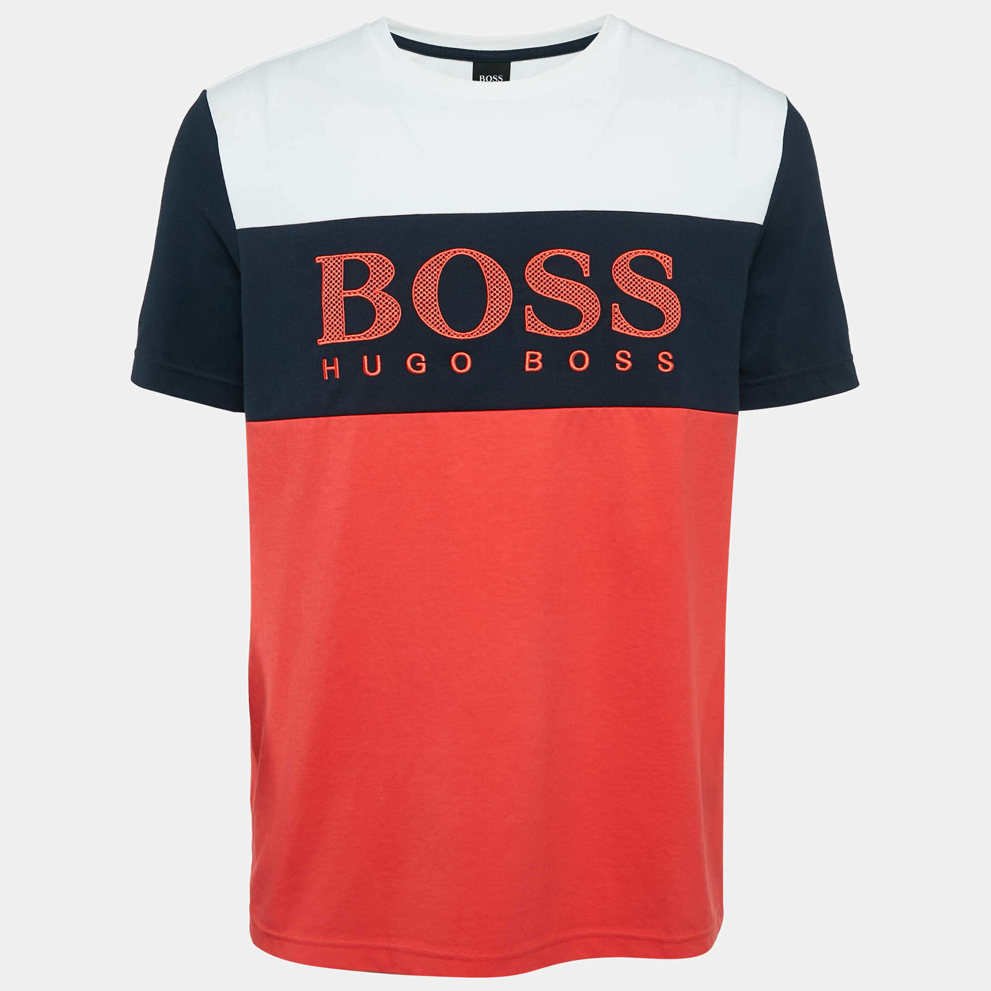 Pre Owned Boss By Hugo Boss Multicolor Logo Embroidery Cotton Blend T-Shirt L