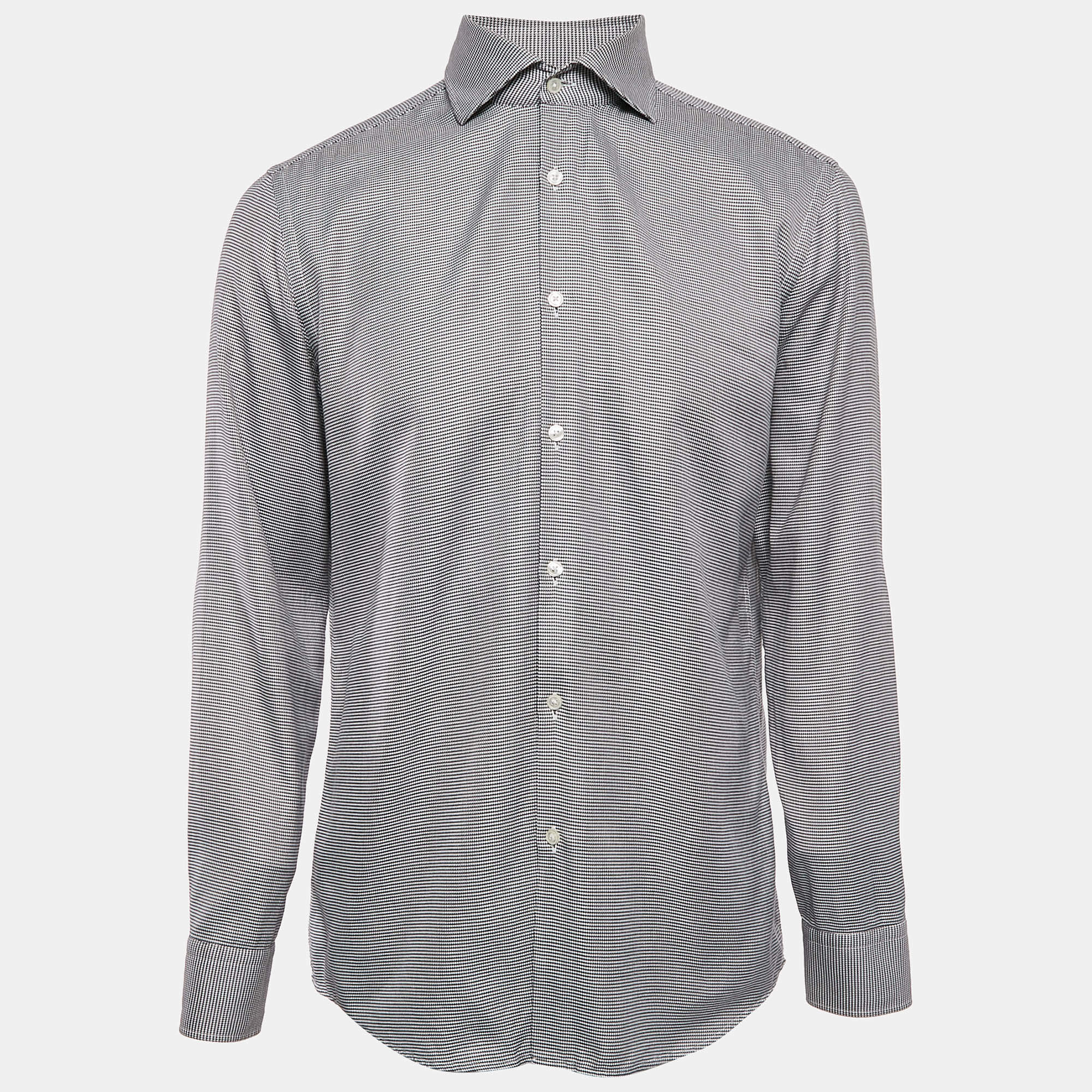 Boss By Hugo Boss Black Patterned Cotton Button Front Slim Fit Shirt XL