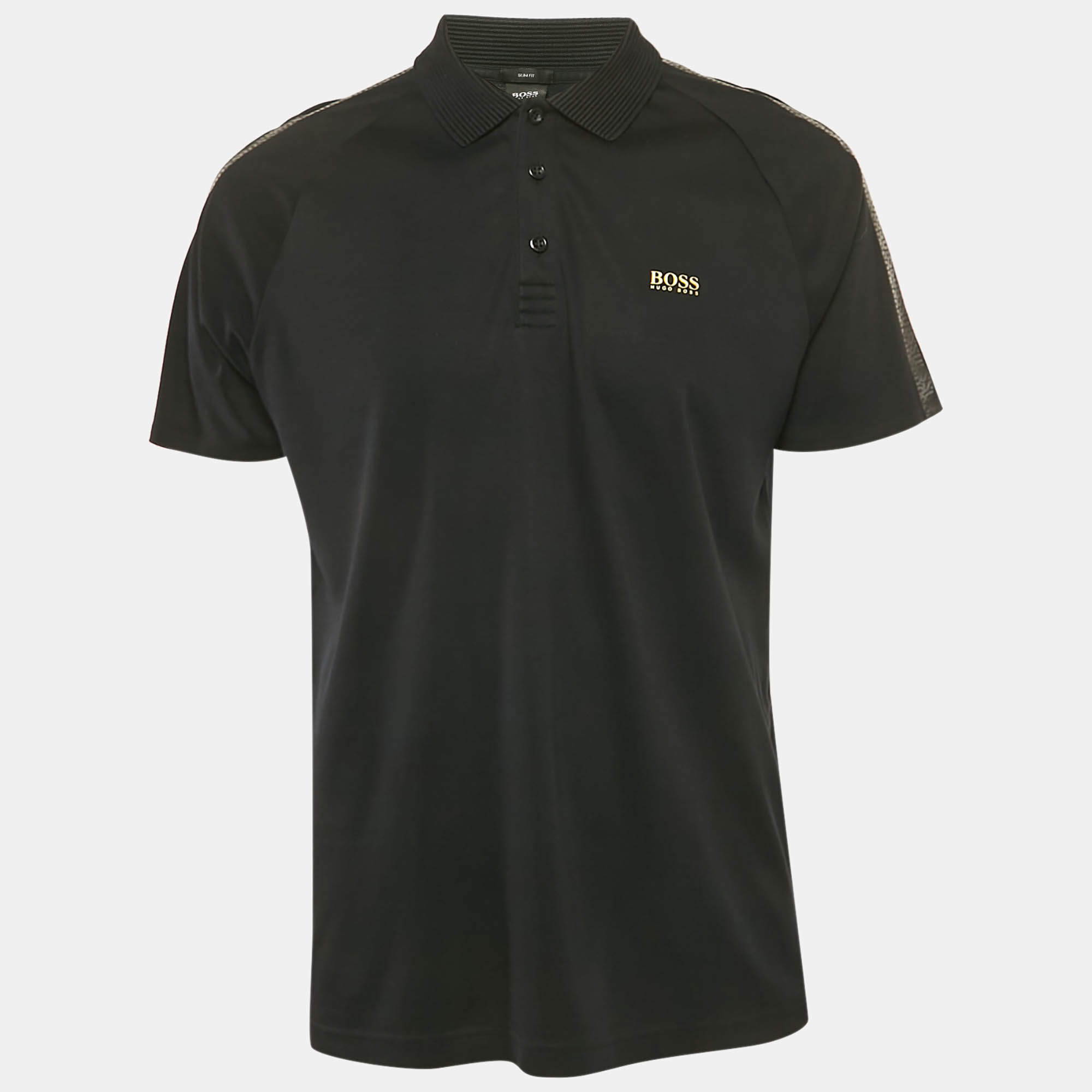 مملوكة مسبقًا Boss By Hugo Boss Black Logo Print Jersey Polo T-Shirt M