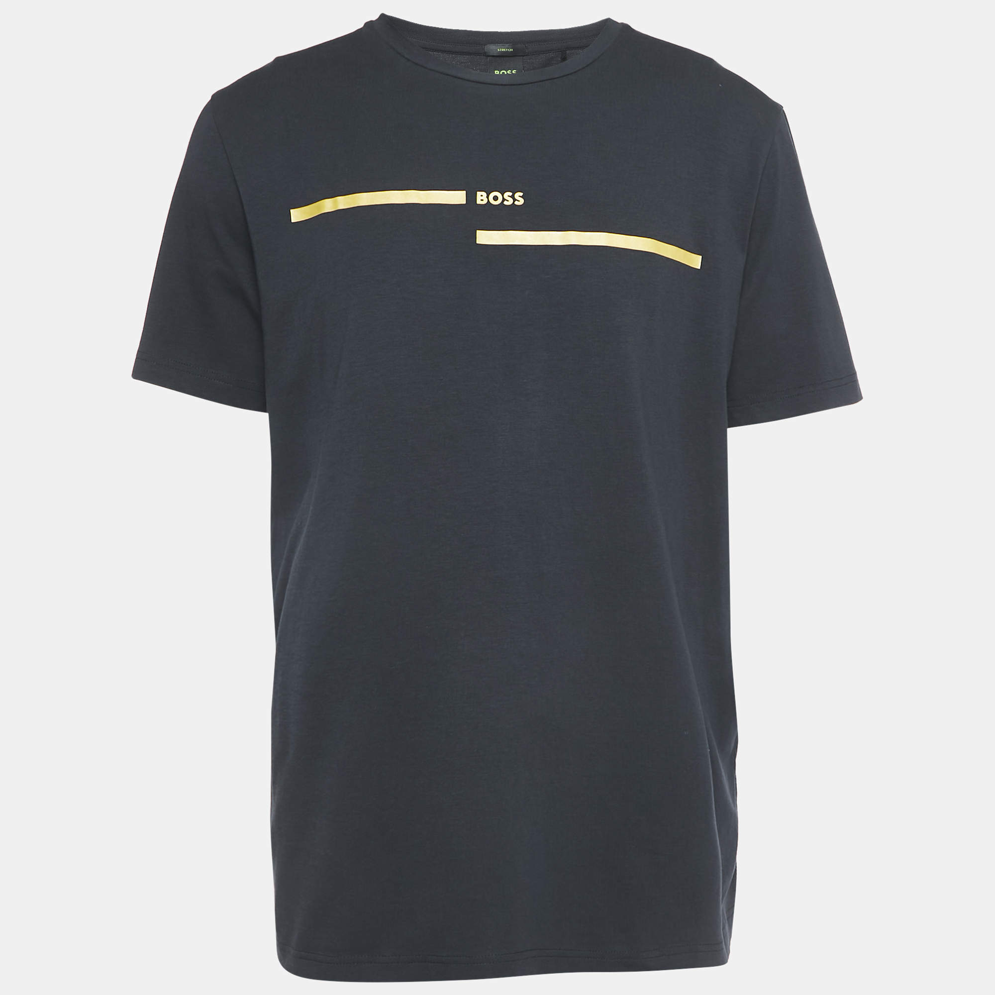 Boss By Hugo Boss Navy Blue Logo Print Round Neck Tee 4 T-Shirt XL