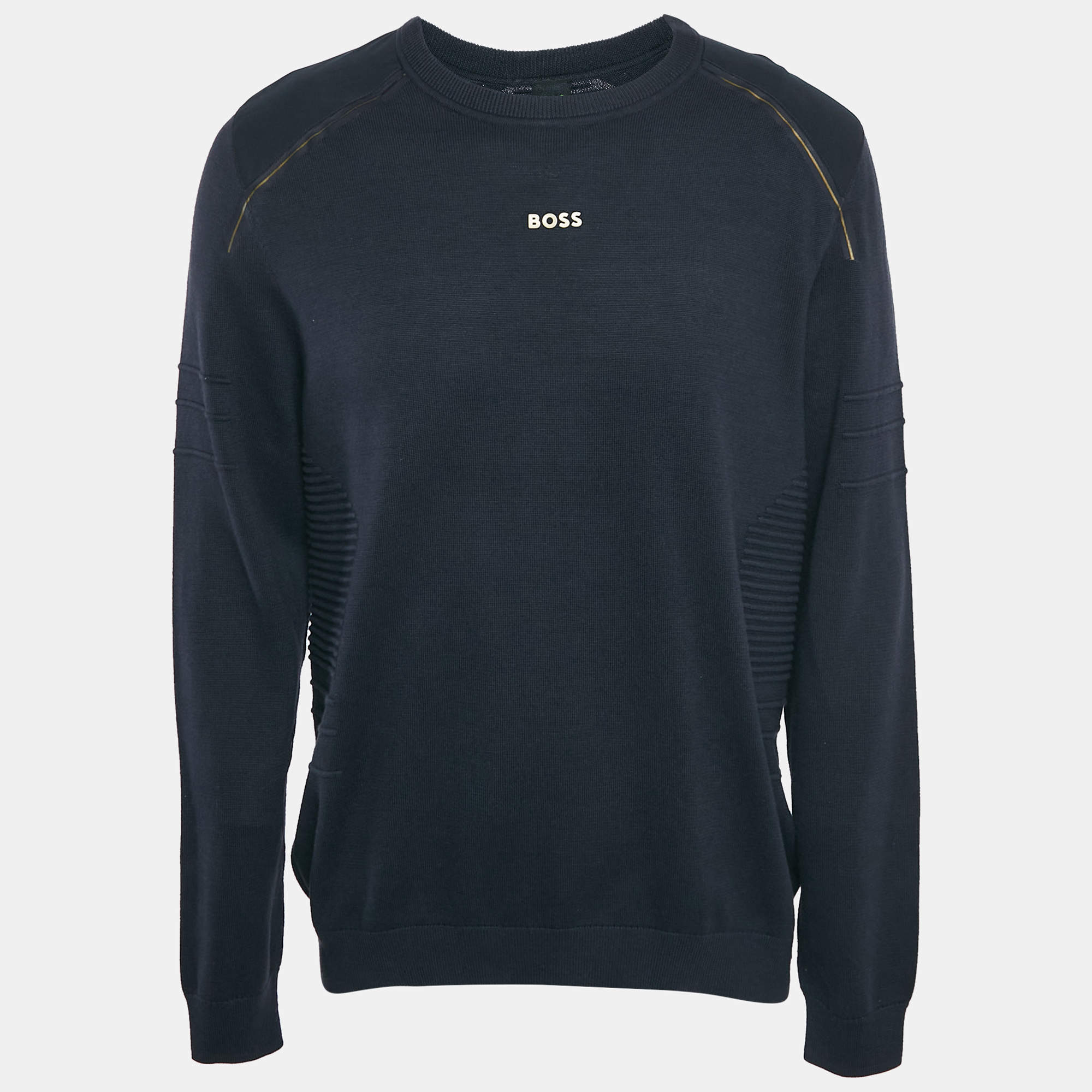 Boss By Hugo Boss Navy Blue Cotton Long Sleeve Rowler Jumper XL