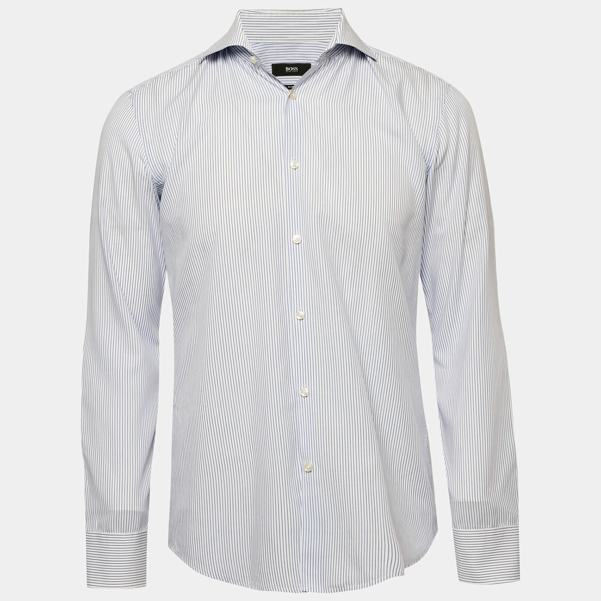 Boss By Hugo Boss Blue Striped Cotton Slim Fit Shirt M