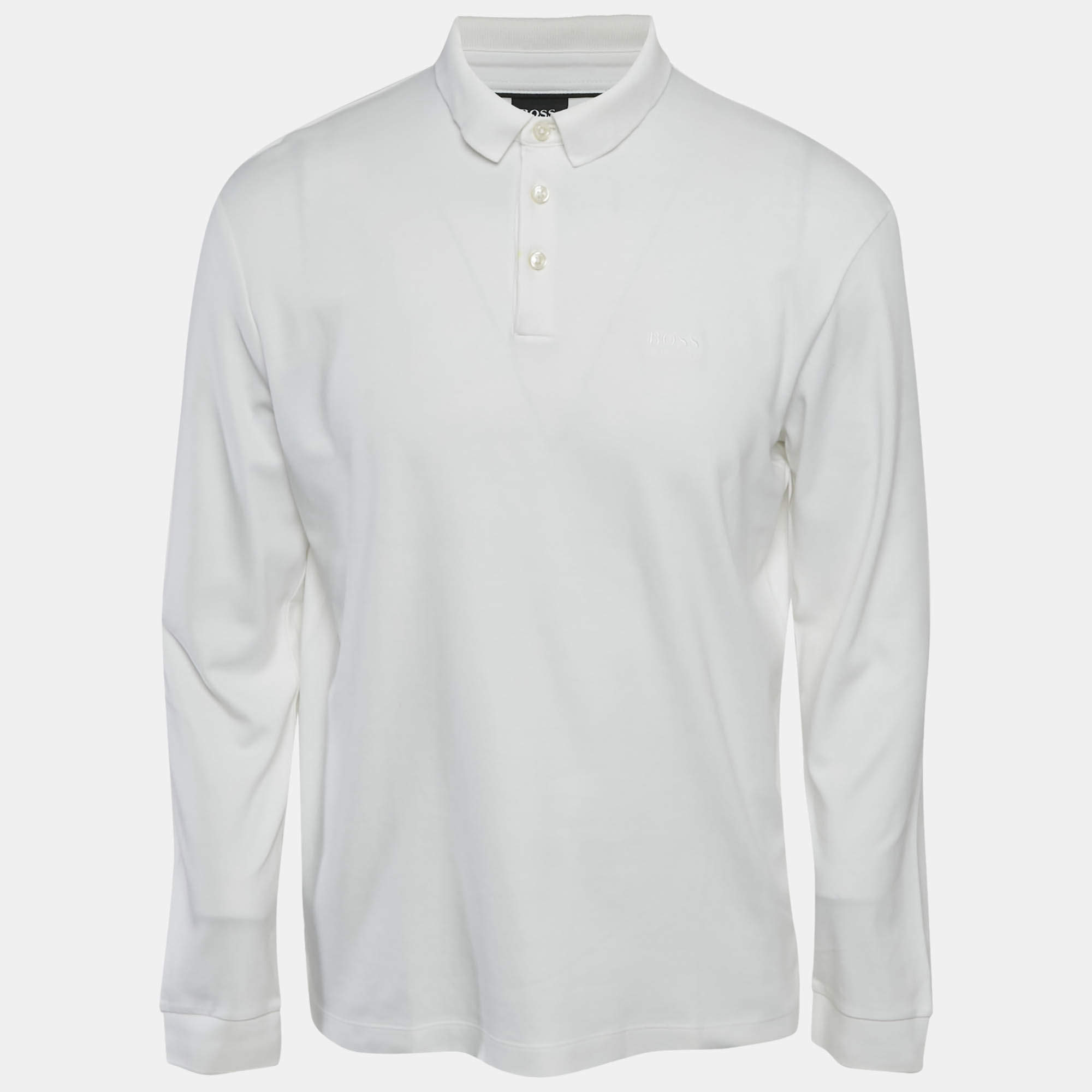 Boss By Hugo Boss White Cotton Long Sleeve Polo T-Shirt L
