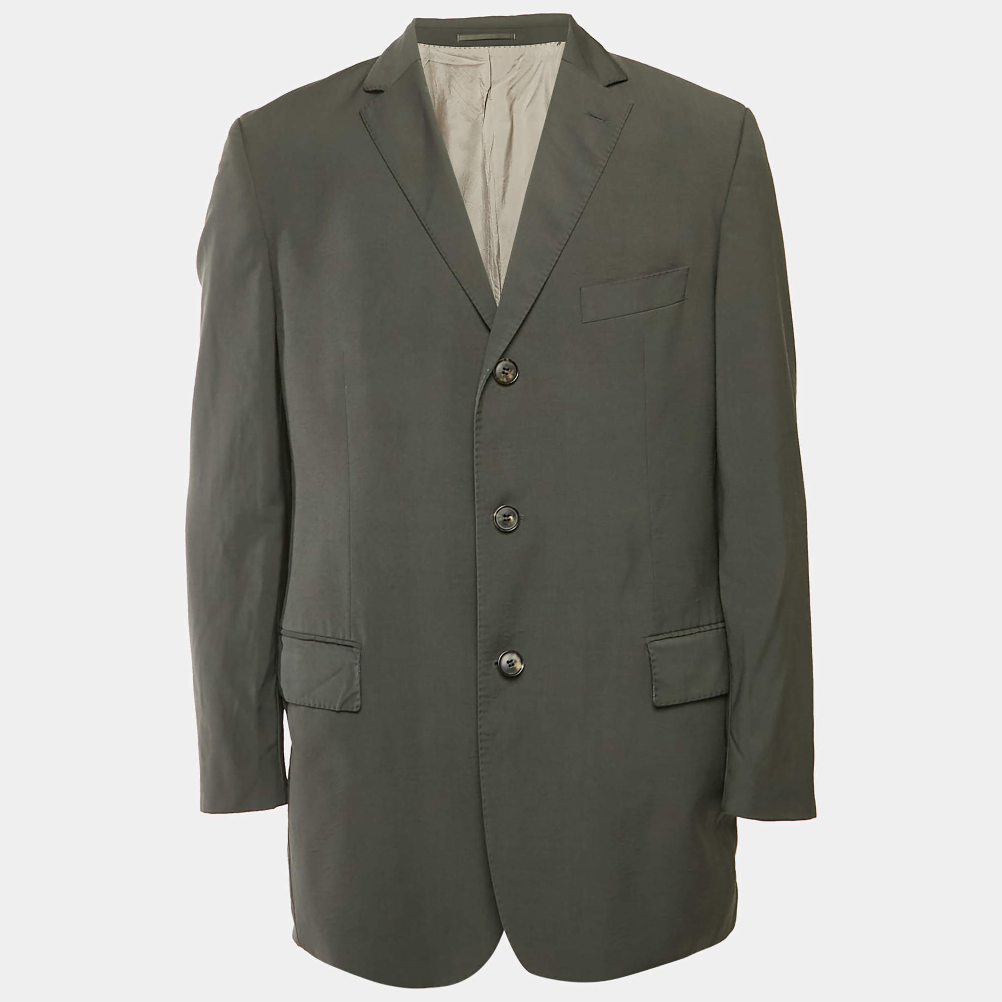 Pre Owned Boss By Hugo Boss Grey Virgin Wool Single Breasted Blazer XXL