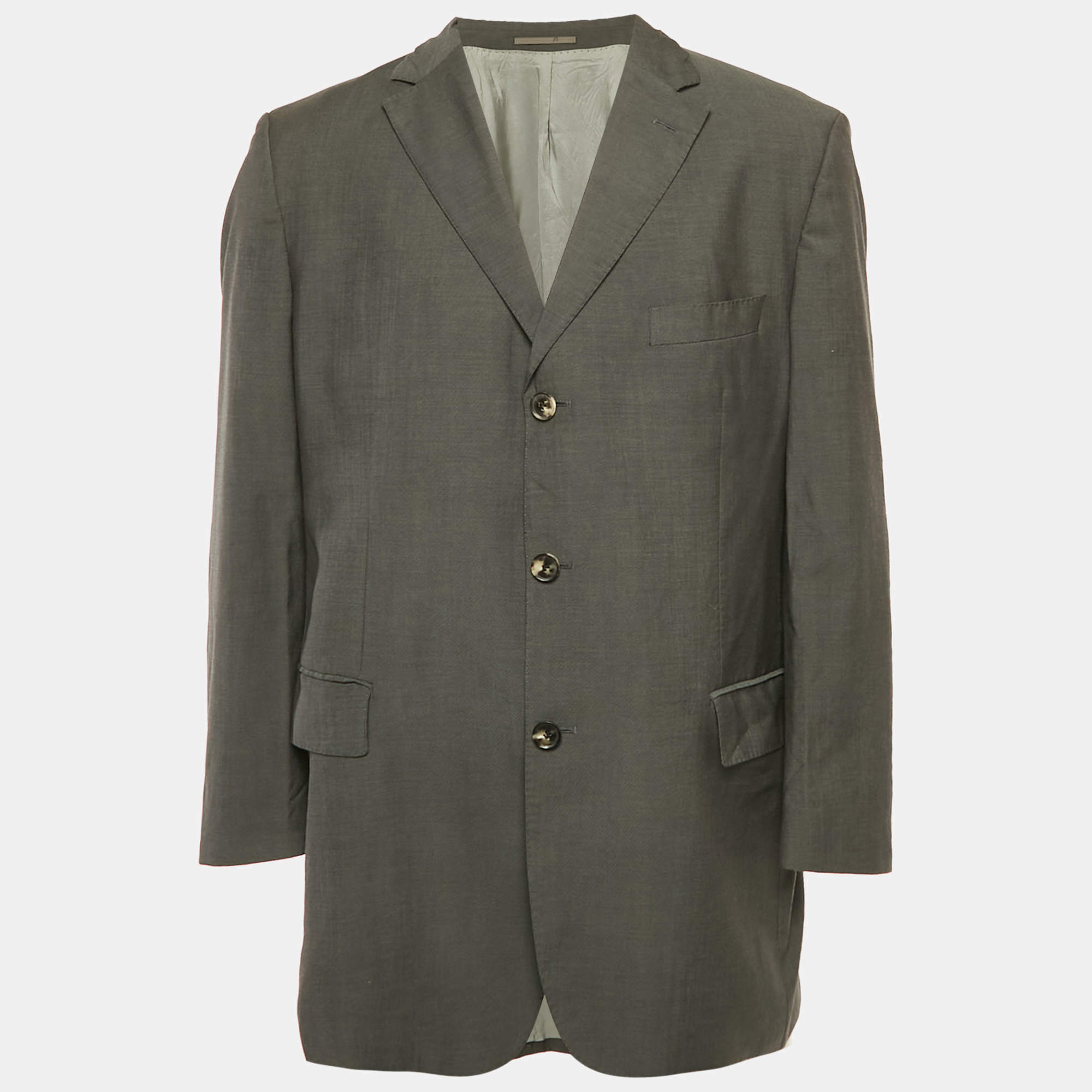 Pre Owned Boss By Hugo Boss Grey Virgin Wool Single Breasted Blazer XXL