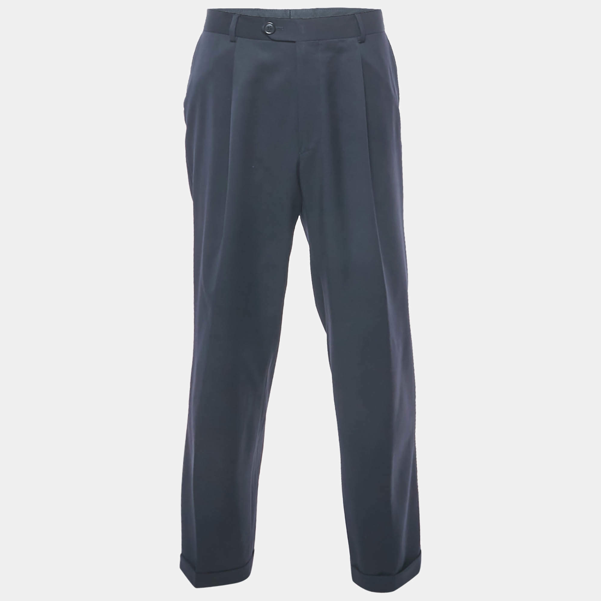 Pre Owned Boss by Hugo Boss Midnight Blue Wool Regular Fit Trousers XL