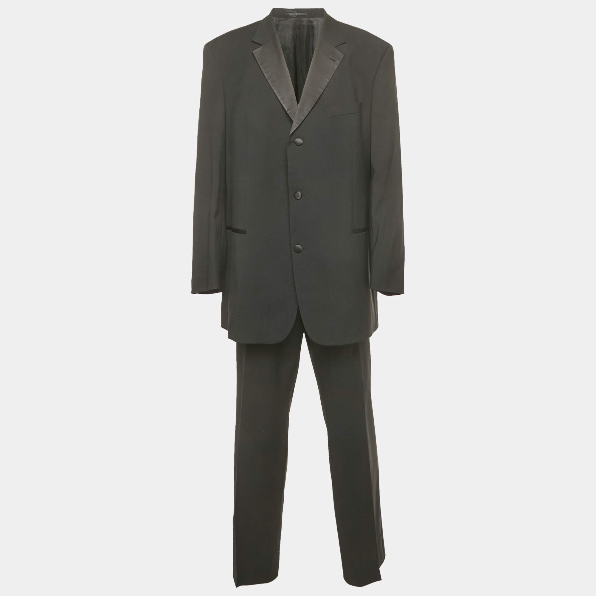 Pre Owned Boss By Hugo Boss Black Virgin Wool Single Breasted Suit 4XL