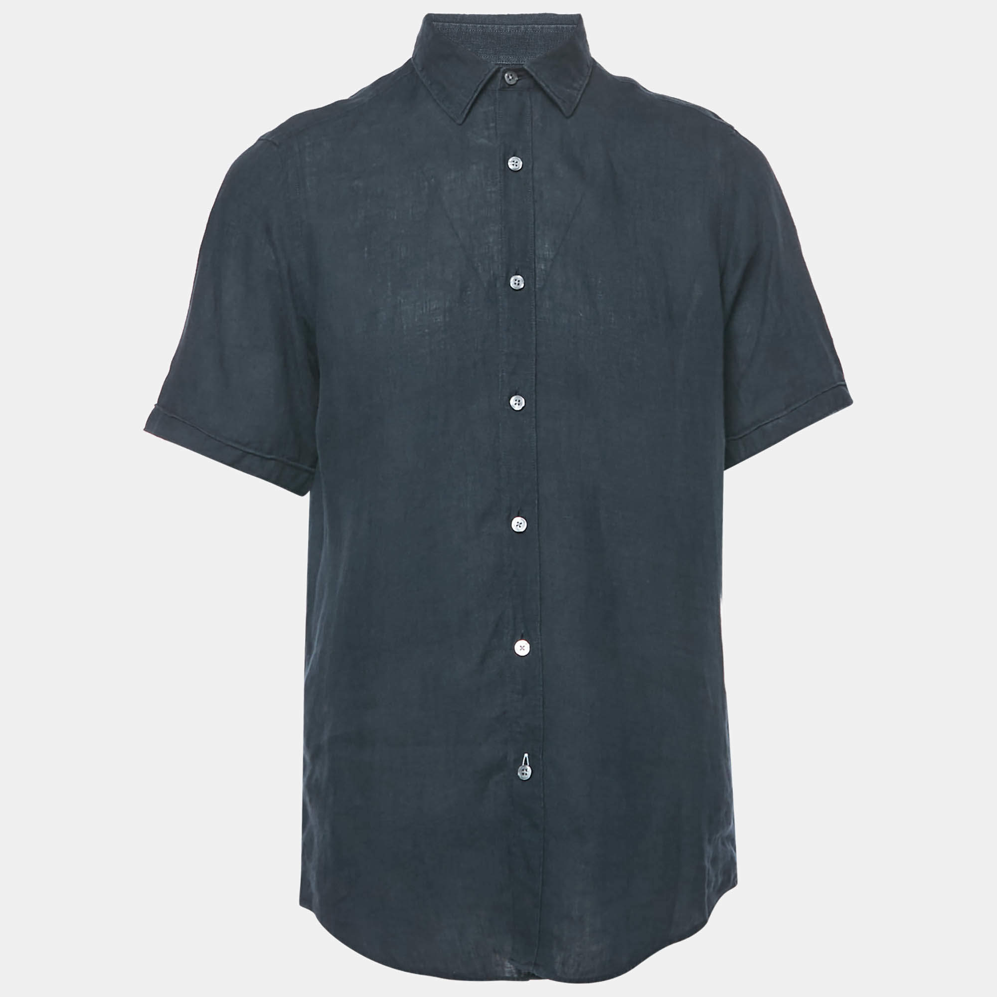 Pre Owned Boss By Hugo Navy Blue Linen Luca Regular Fit Shirt M