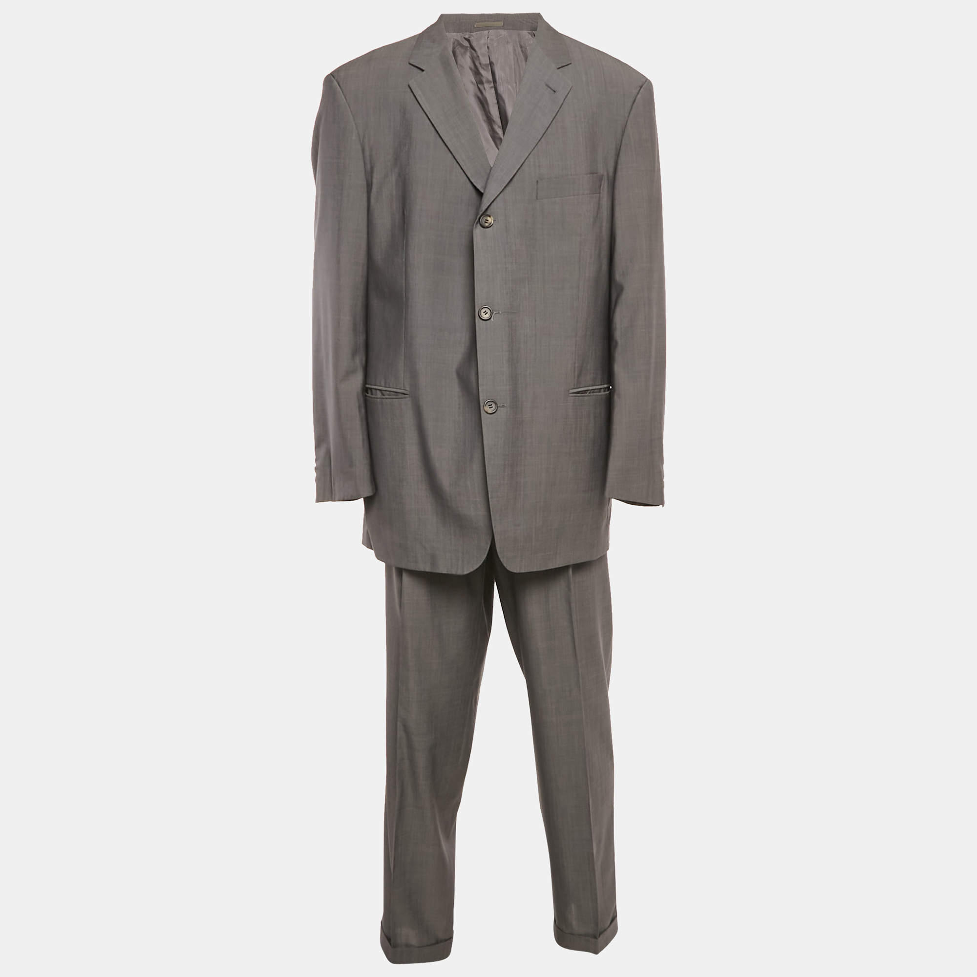 Pre Owned Boss By Hugo Boss Grey Wool Blend Single Breasted Suit XXXL