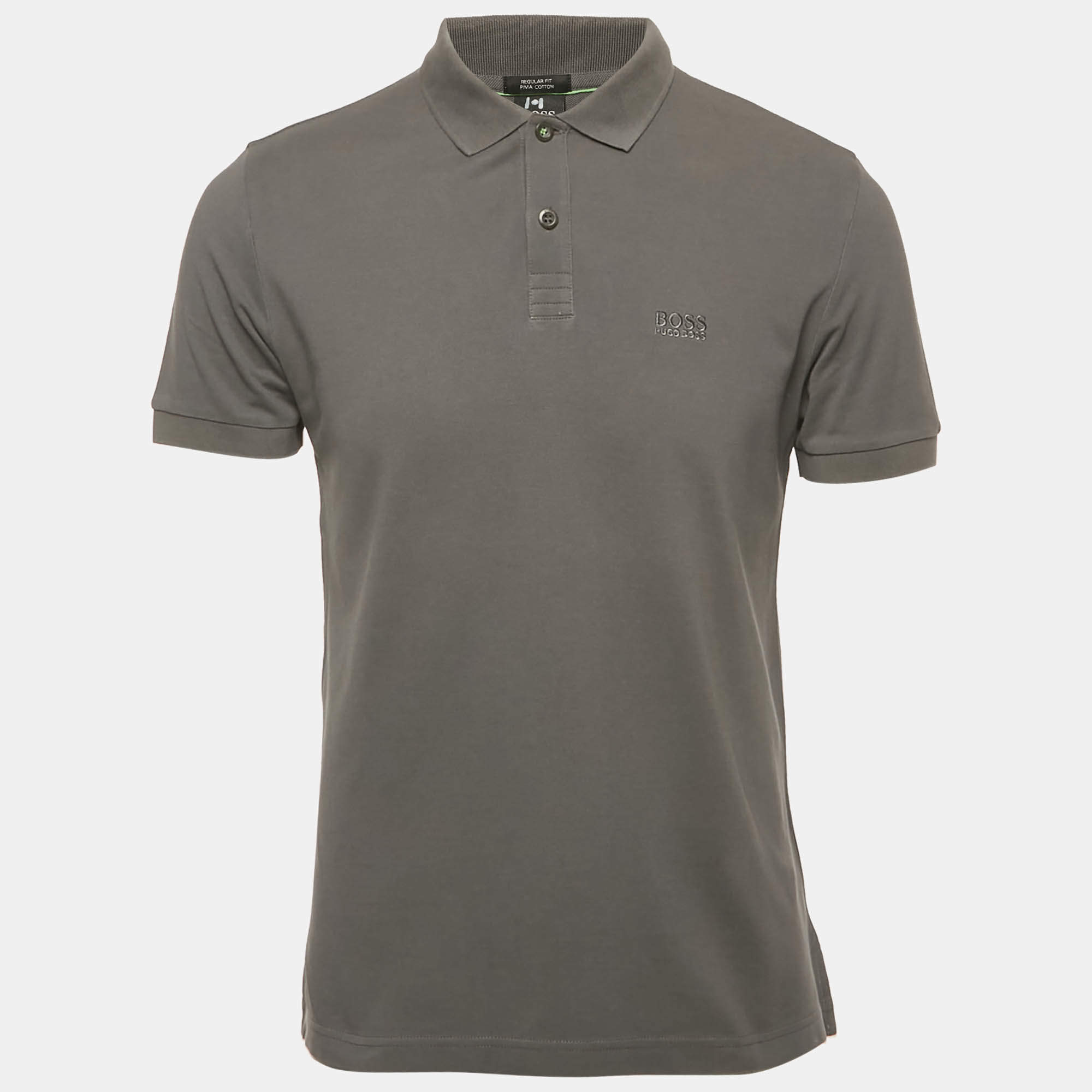 Pre Owned Boss By Hugo Boss Grey Pima Cotton Regular Fit Polo T-Shirt M