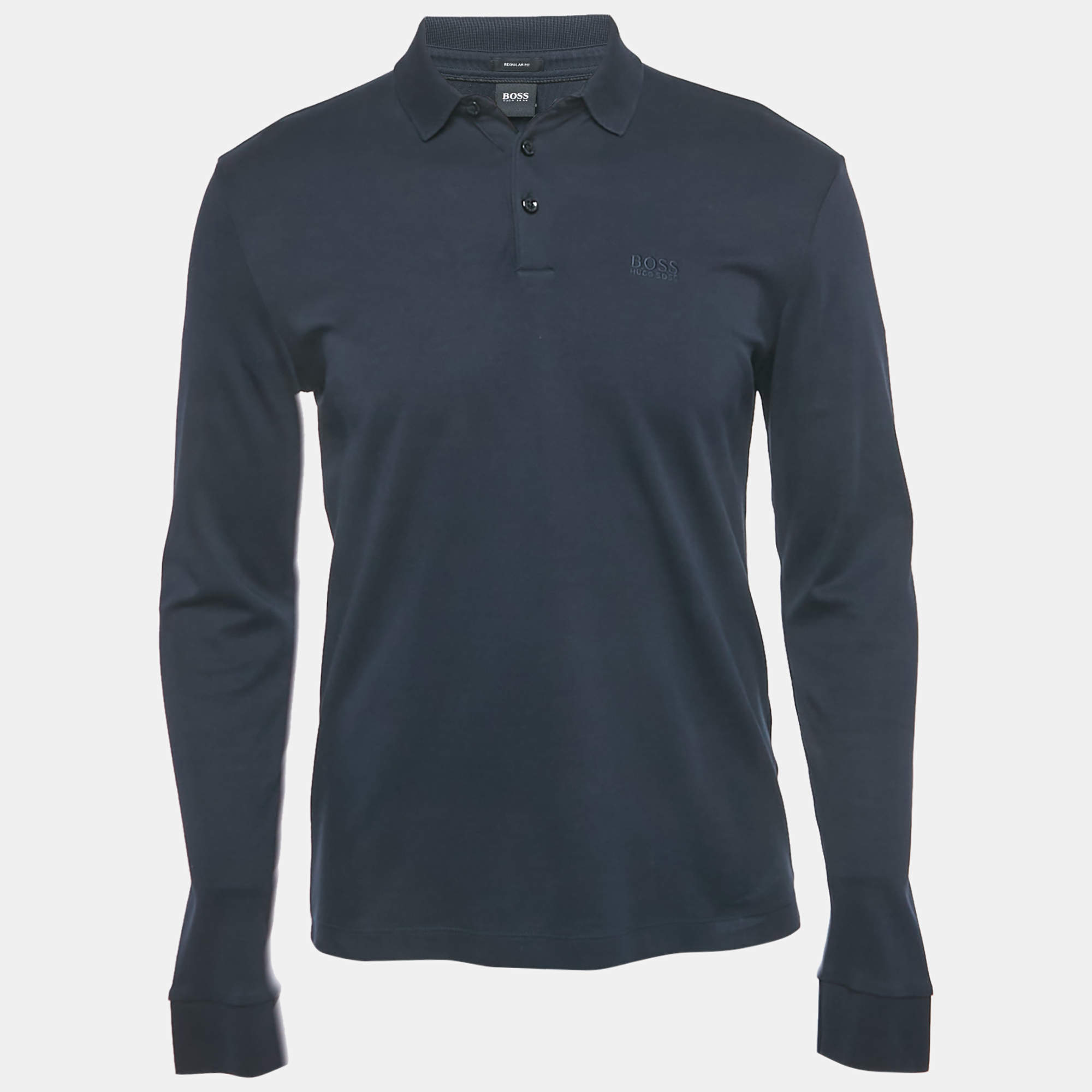 Pre Owned Boss By Hugo Boss Navy Blue Jersey Pado 11 Polo T-Shirt S