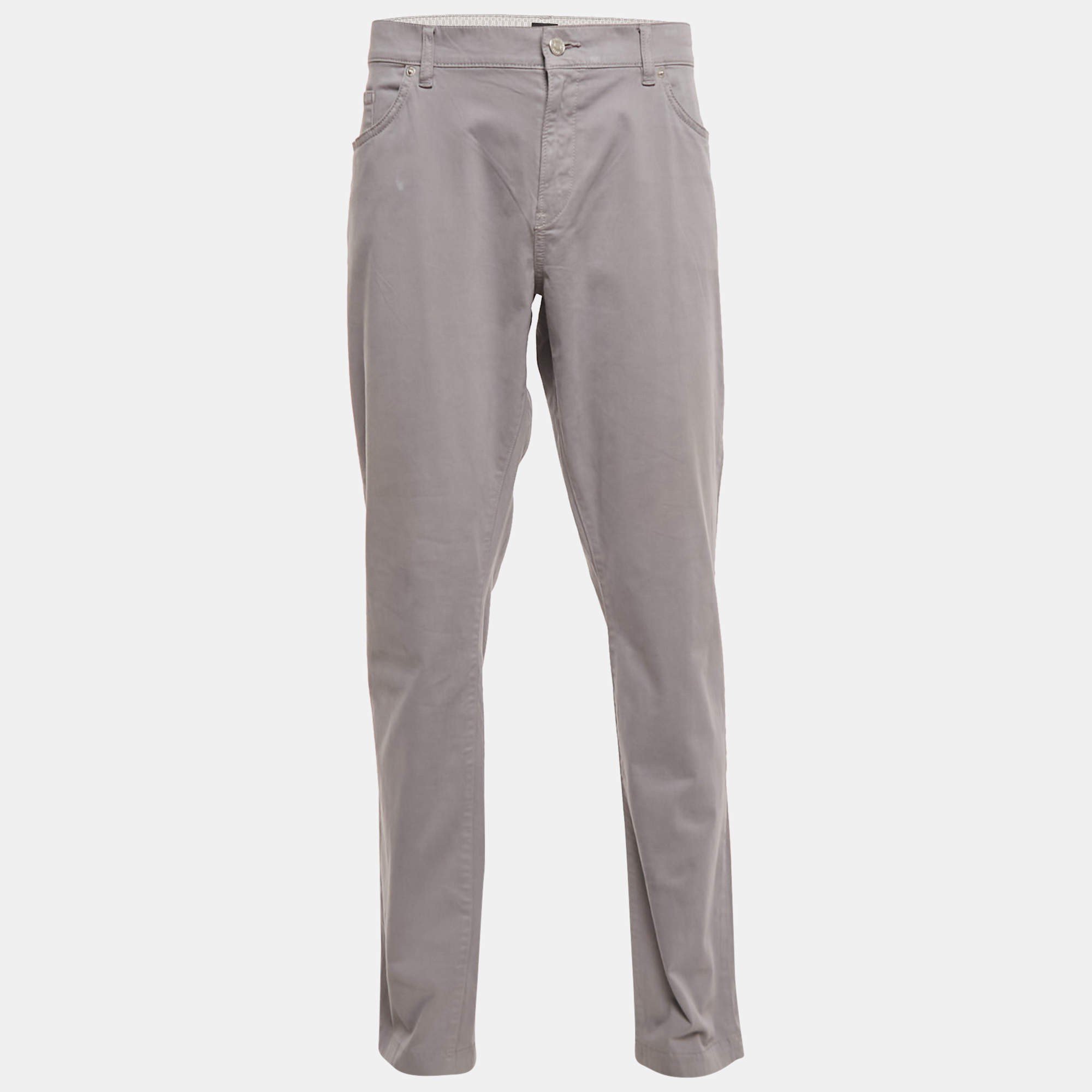 Pre Owned Boss By Hugo Boss Grey Cotton Stretch Fit Trouser XXXL