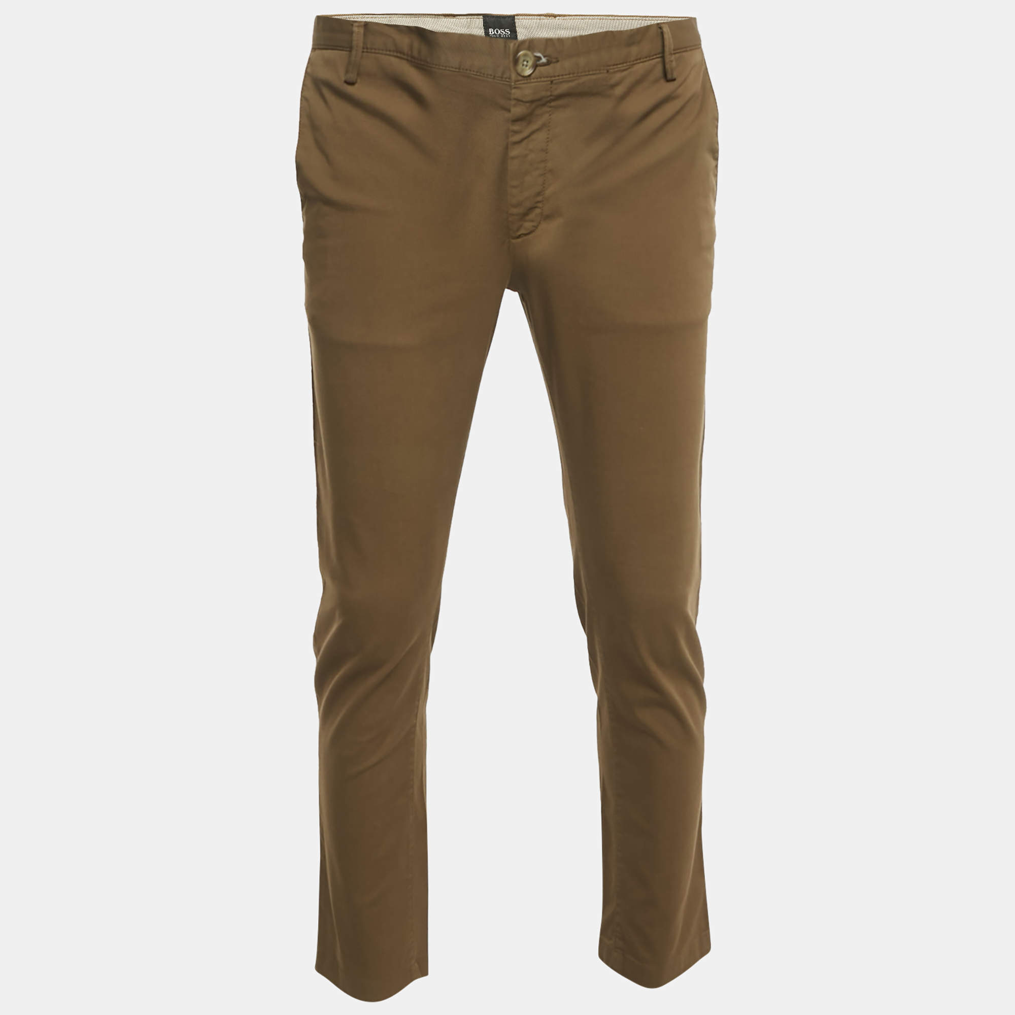 Pre Owned Boss By Hugo Boss Khaki Brown Cotton Stretch Fit Chinos S