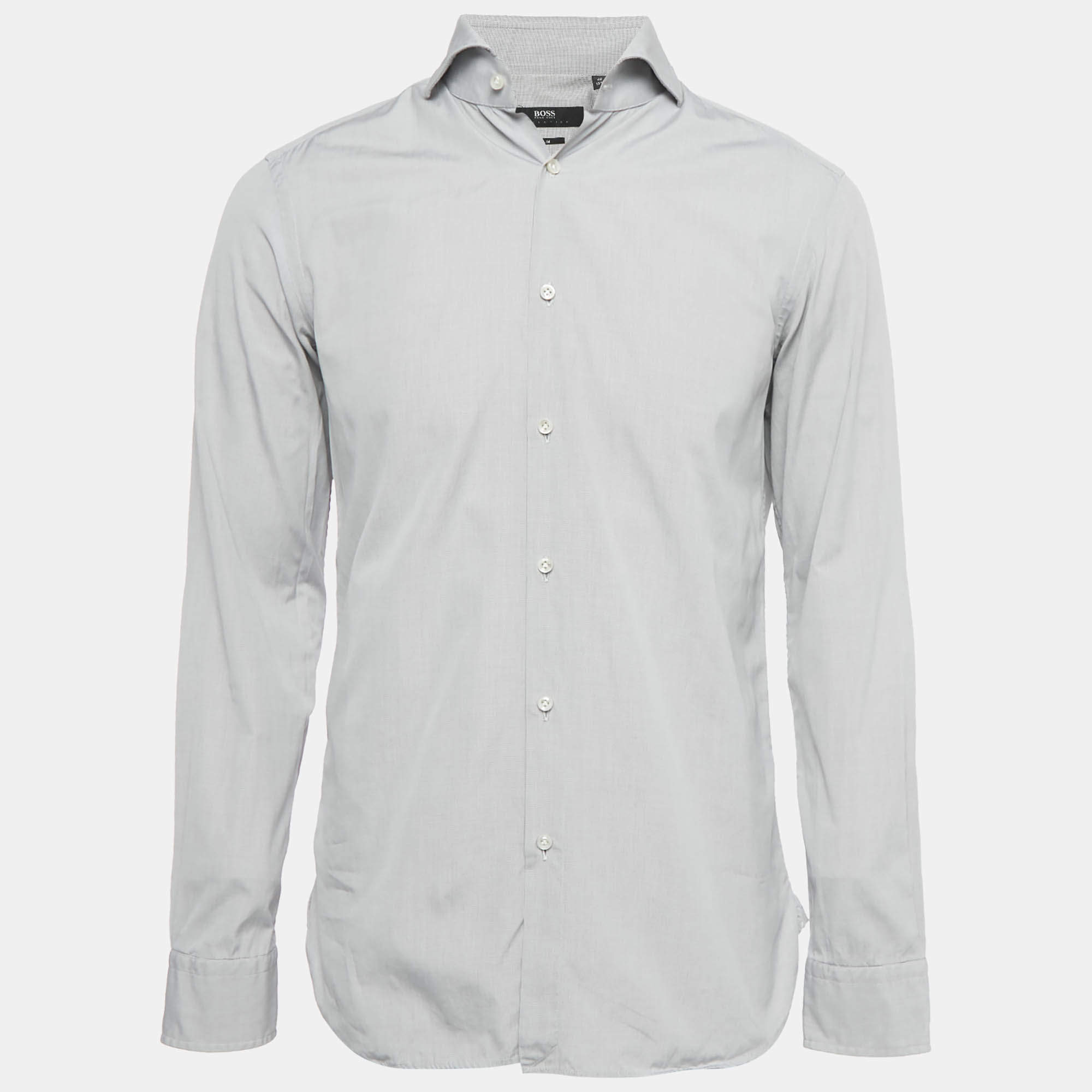 Pre Owned Boss By Hugo Boss Grey Checks Cotton Long Sleeve Shirt M