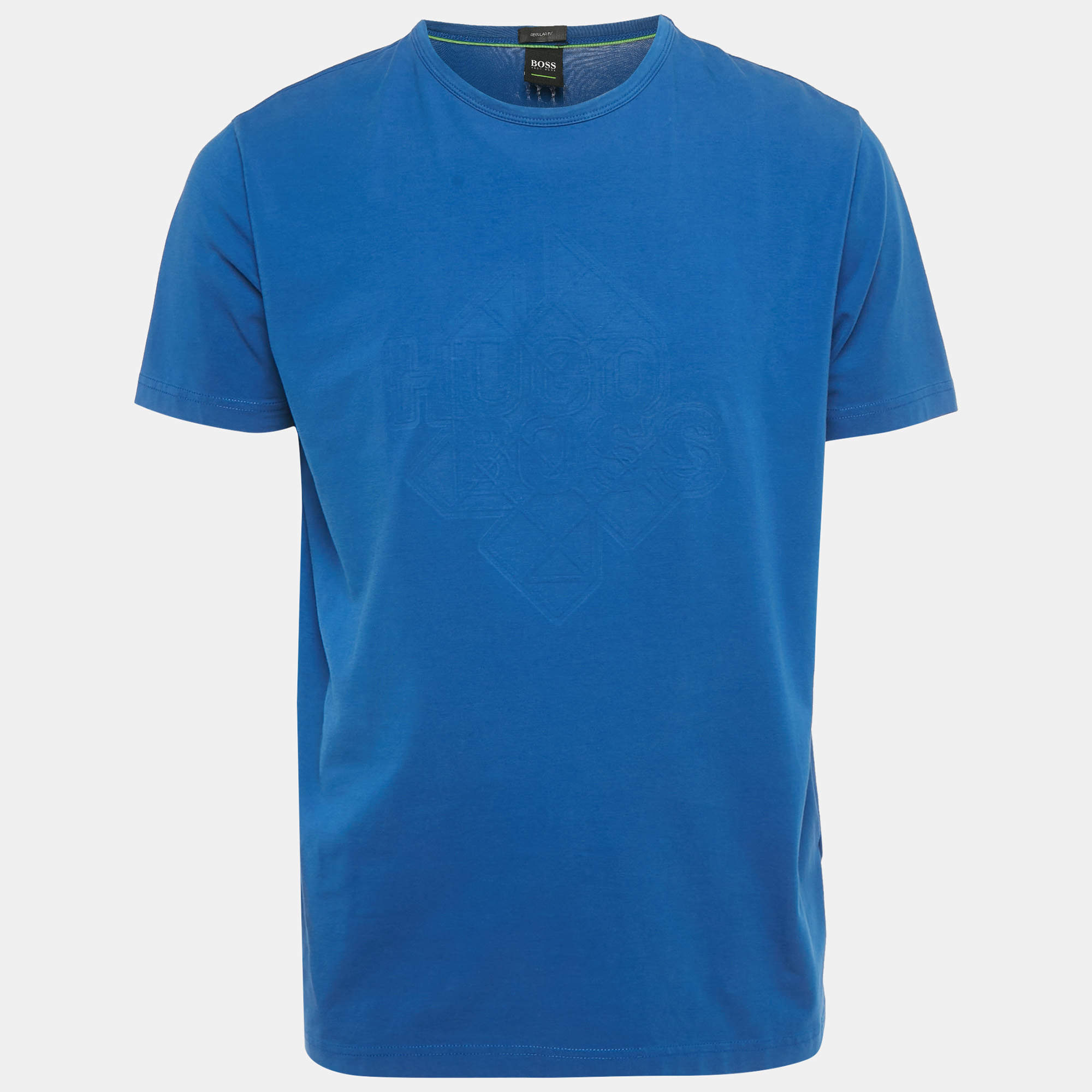 Pre Owned Boss By Hugo Boss Blue Logo Embossed Cotton T-Shirt XL