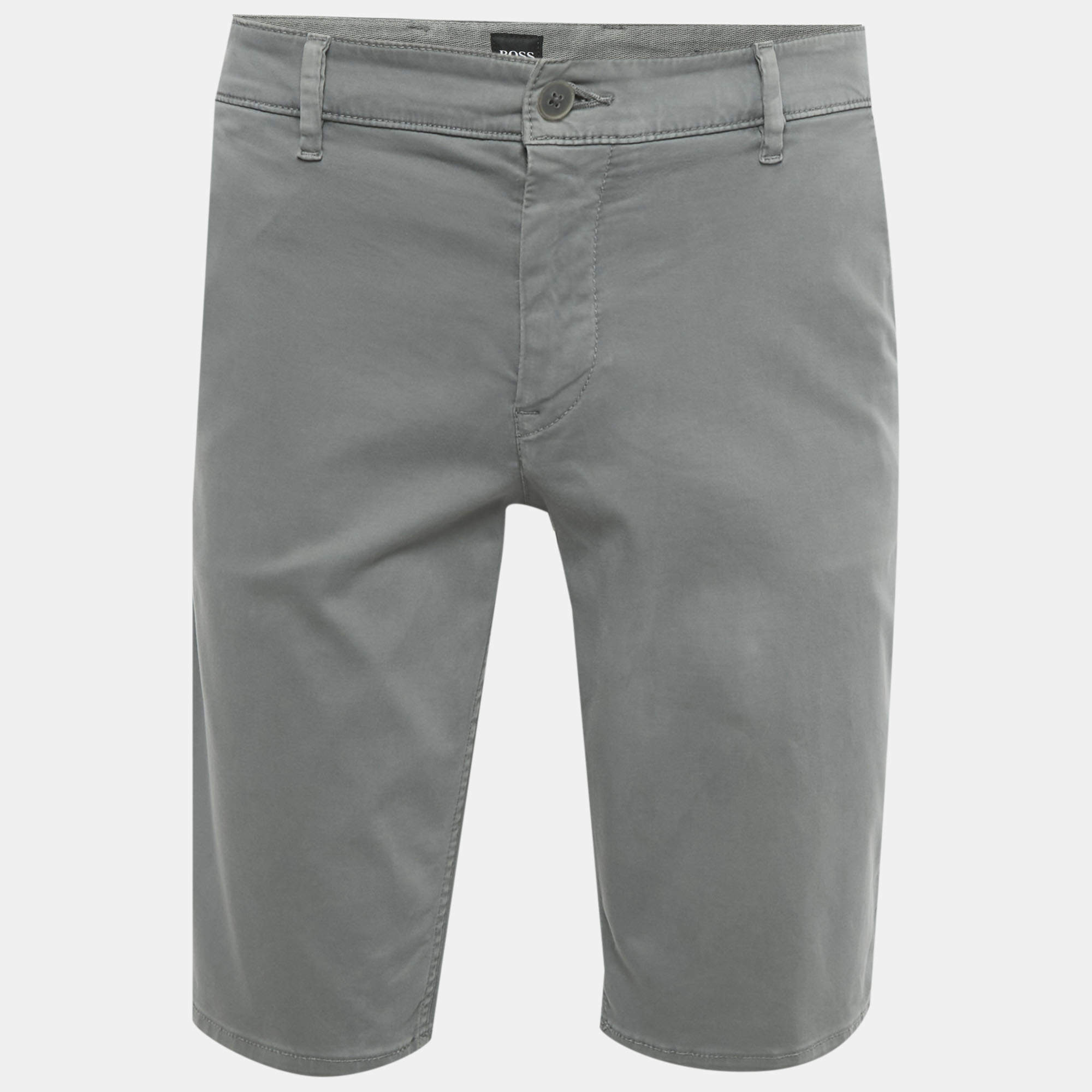 Pre Owned Boss By Hugo Boss Grey Cotton Slim Fit Shorts L