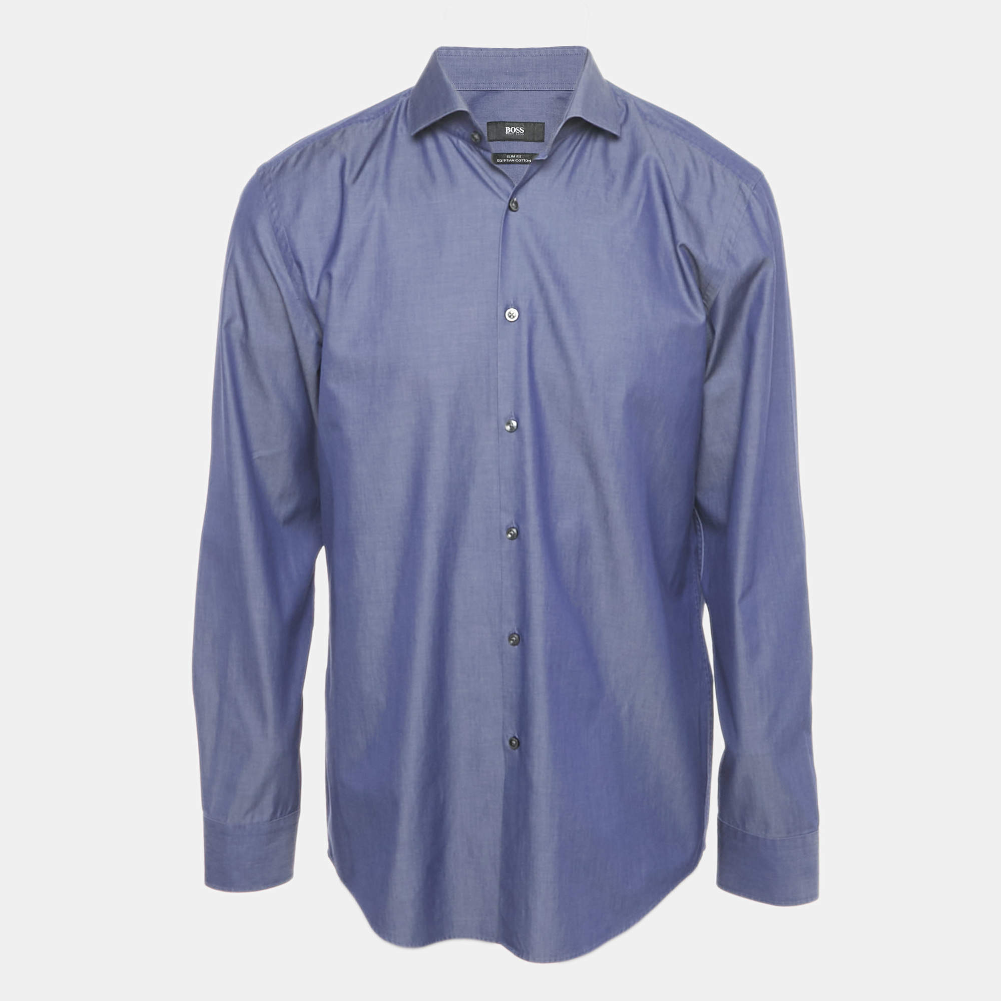 Pre Owned Boss By Hugo Boss Blue Cotton Full Sleeve Shirt XXL