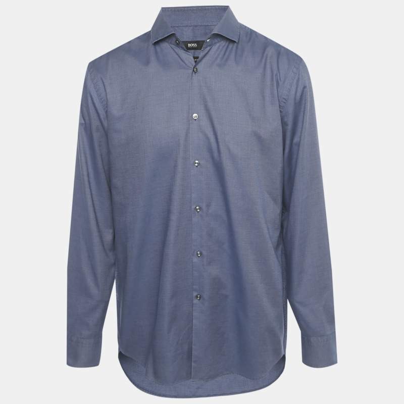 Pre Owned Boss By Hugo Boss Blue Cotton Slim Fit Jason Shirt XXL