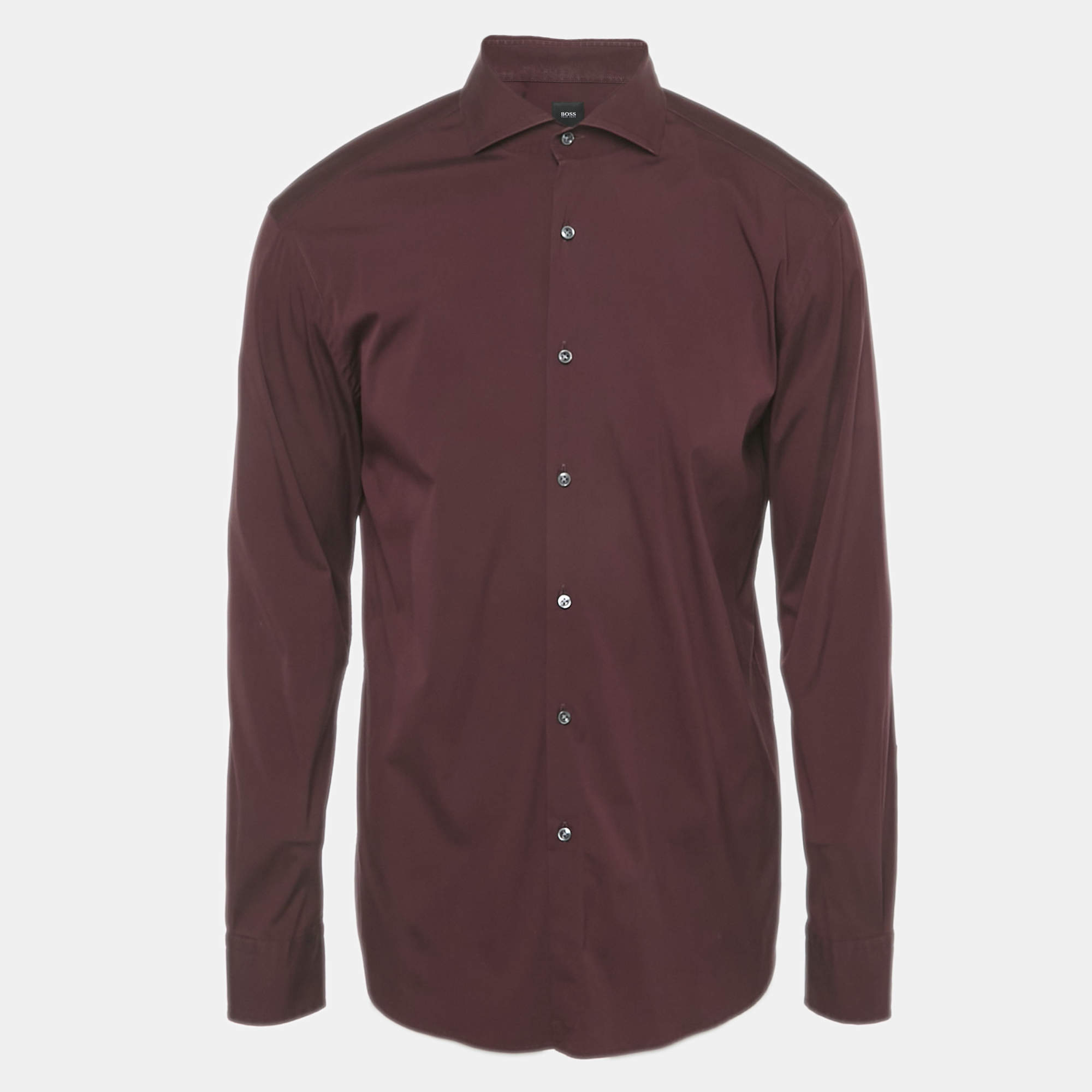 Pre Owned Boss By Hugo Boss Burgundy Cotton Blend Shirt XXL