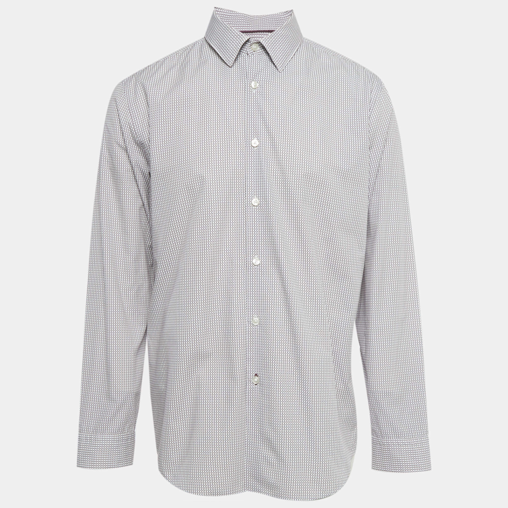 Pre Owned Boss By Hugo Boss Burgundy Printed Cotton Luka Regular Fit Shirt XL 