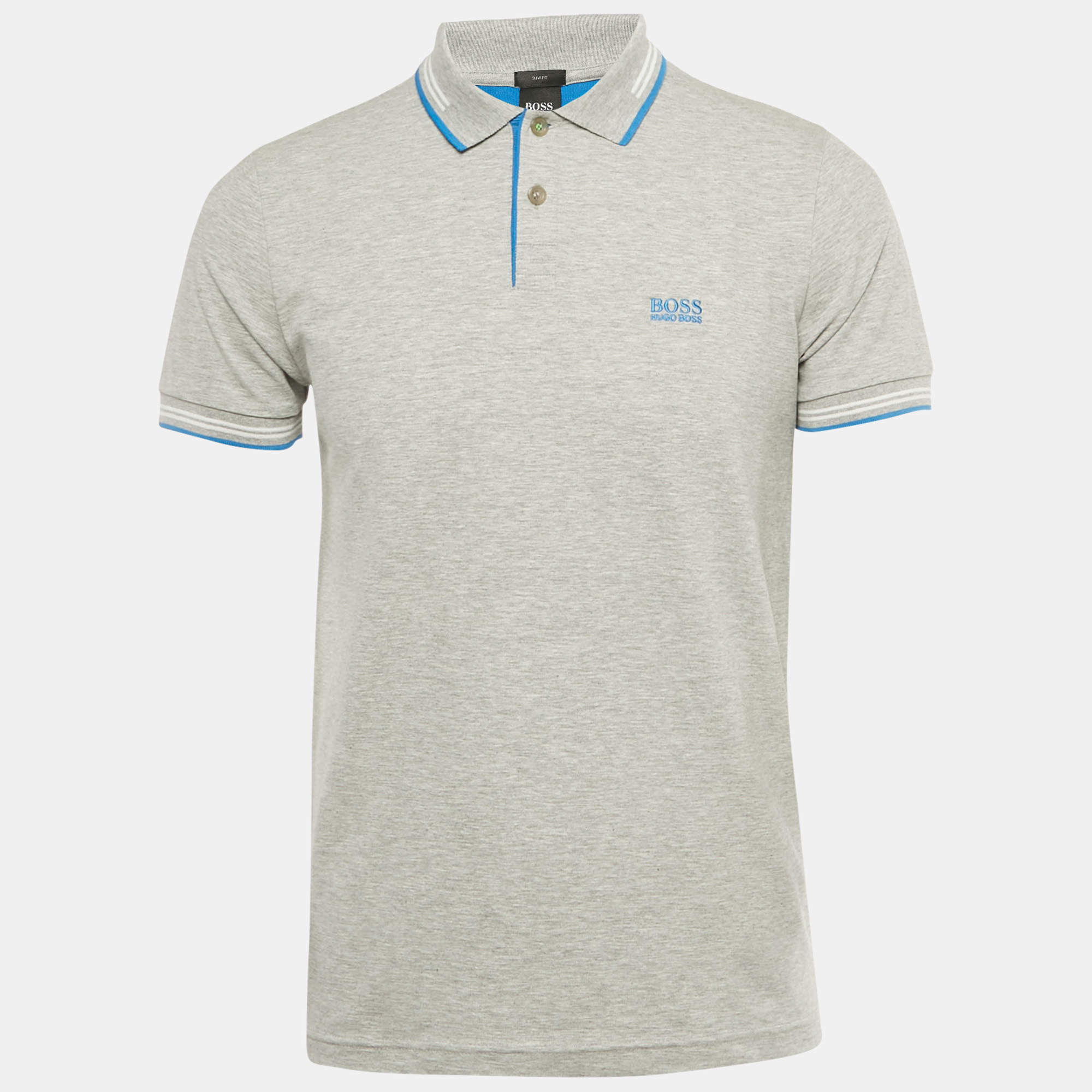 Pre Owned Boss By Hugo Boss Grey Cotton Slim Fit Paul Polo T- Shirt M