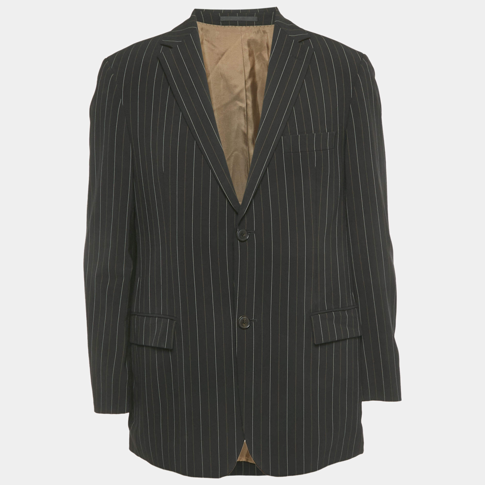 Pre Owned Boss By Hugo Boss Black Striped Wool Single Breasted Blazer L
