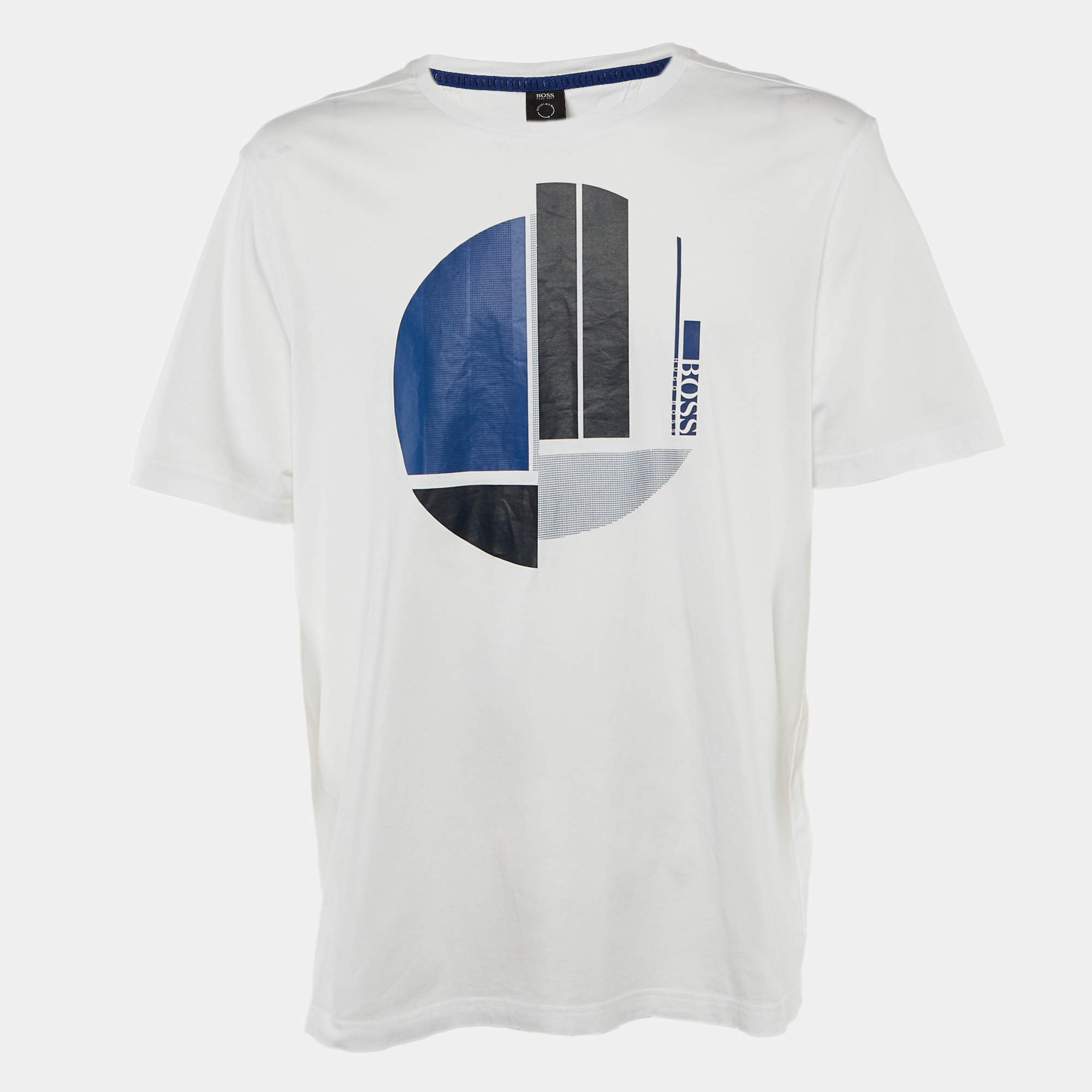 Pre Owned Boss By Hugo Boss White Printed Cotton Tee 1 T-Shirt XXXL