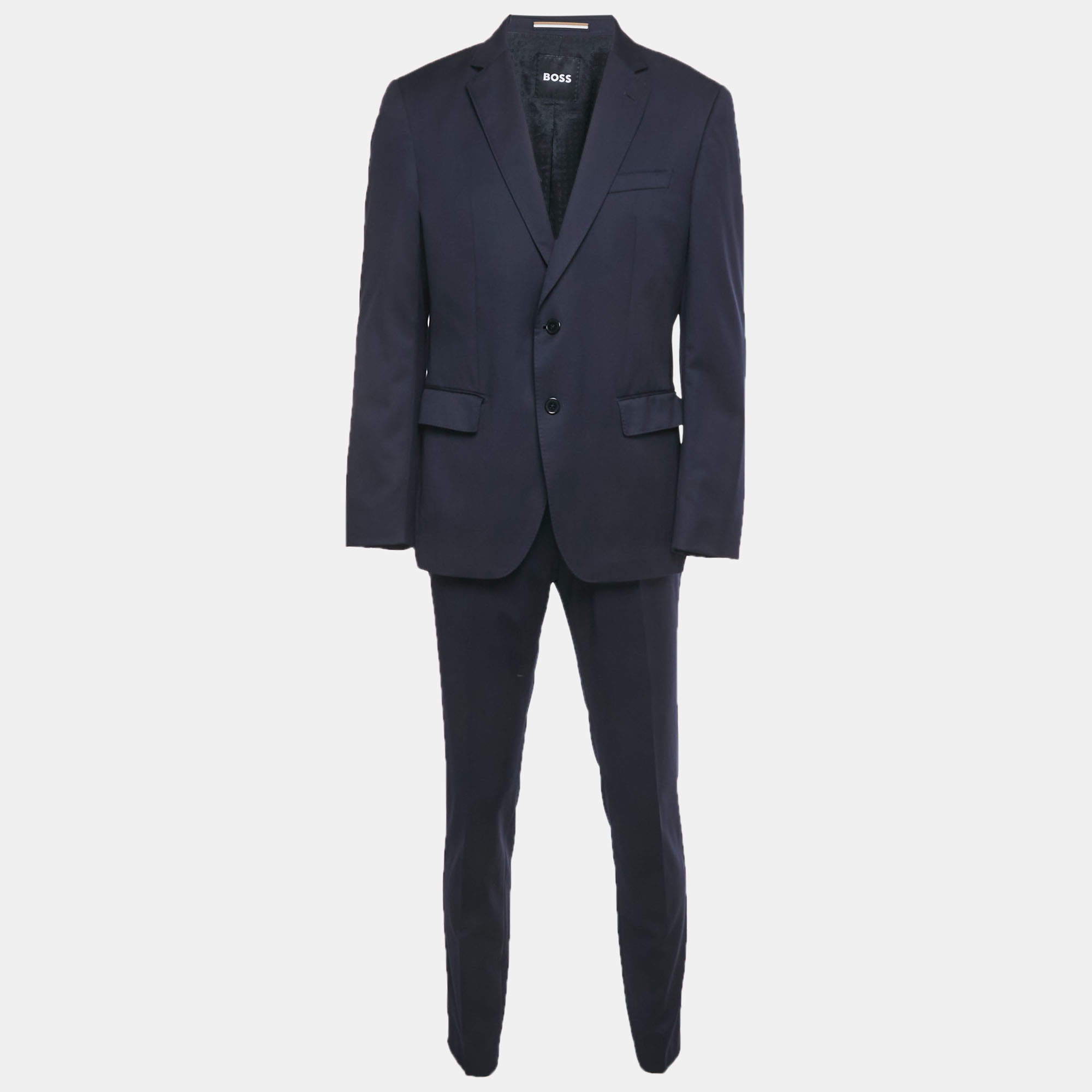 Pre Owned Boss By Hugo Boss Navy Blue Wool Pants & Suit Set L/M