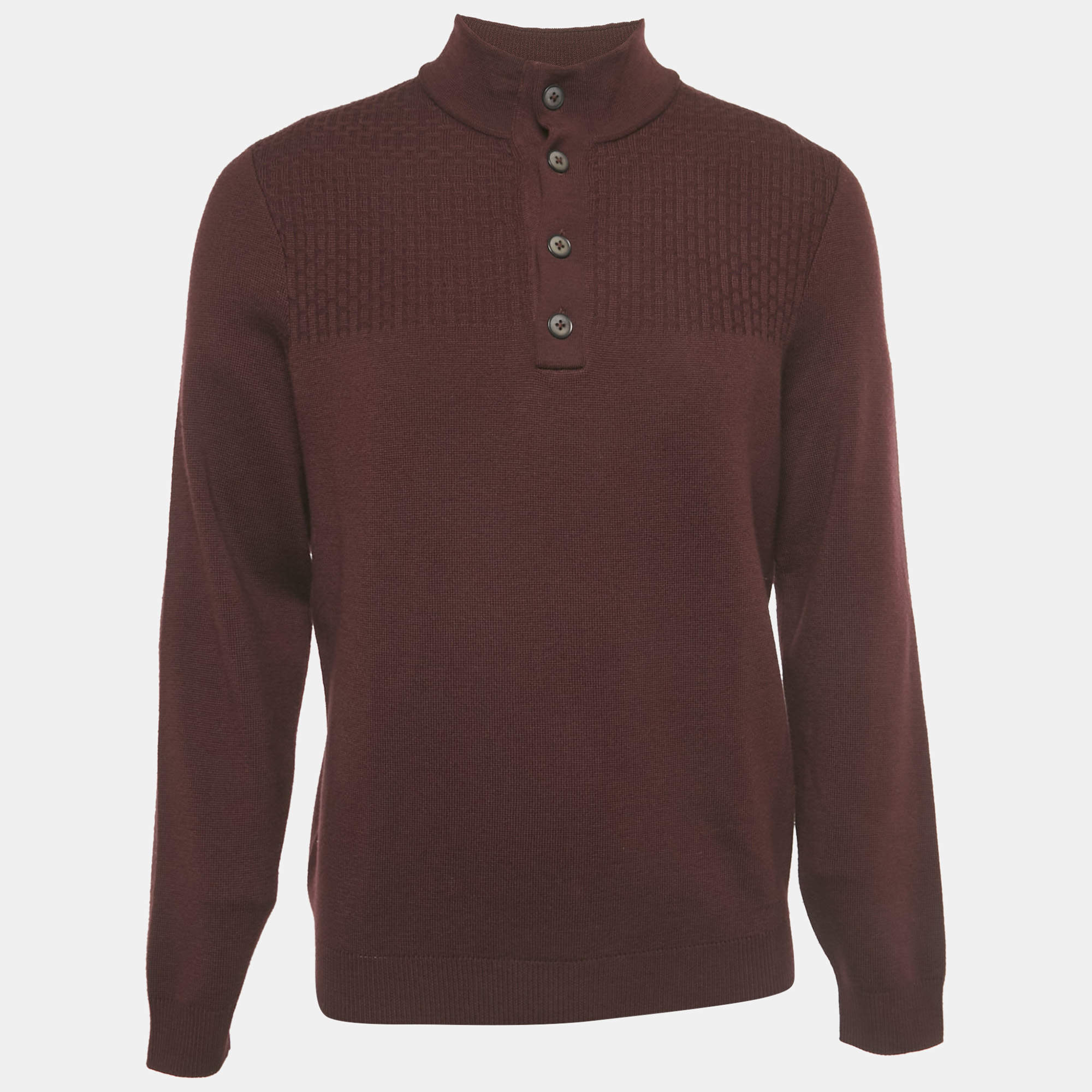 Pre Owned Boss By Hugo Boss Burgundy Wool Sweater L