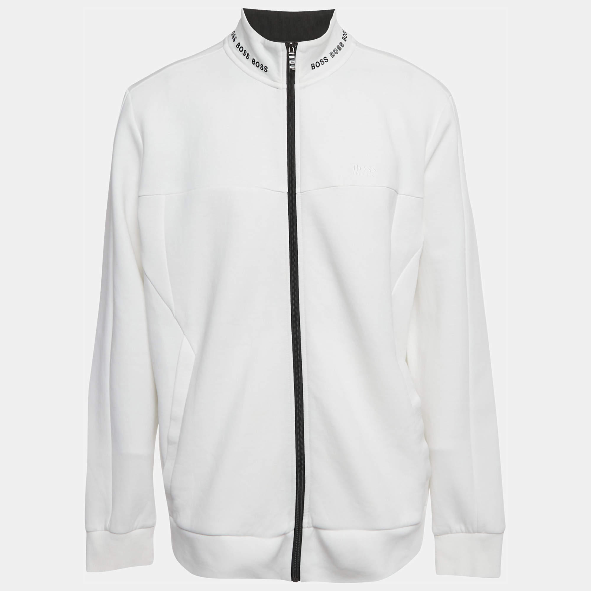 مملوكة مسبقًا جاكيت بوس باي هوغو بوس جيرسي أبيض بسحاب Skaz 1 مقاس كبير جداً