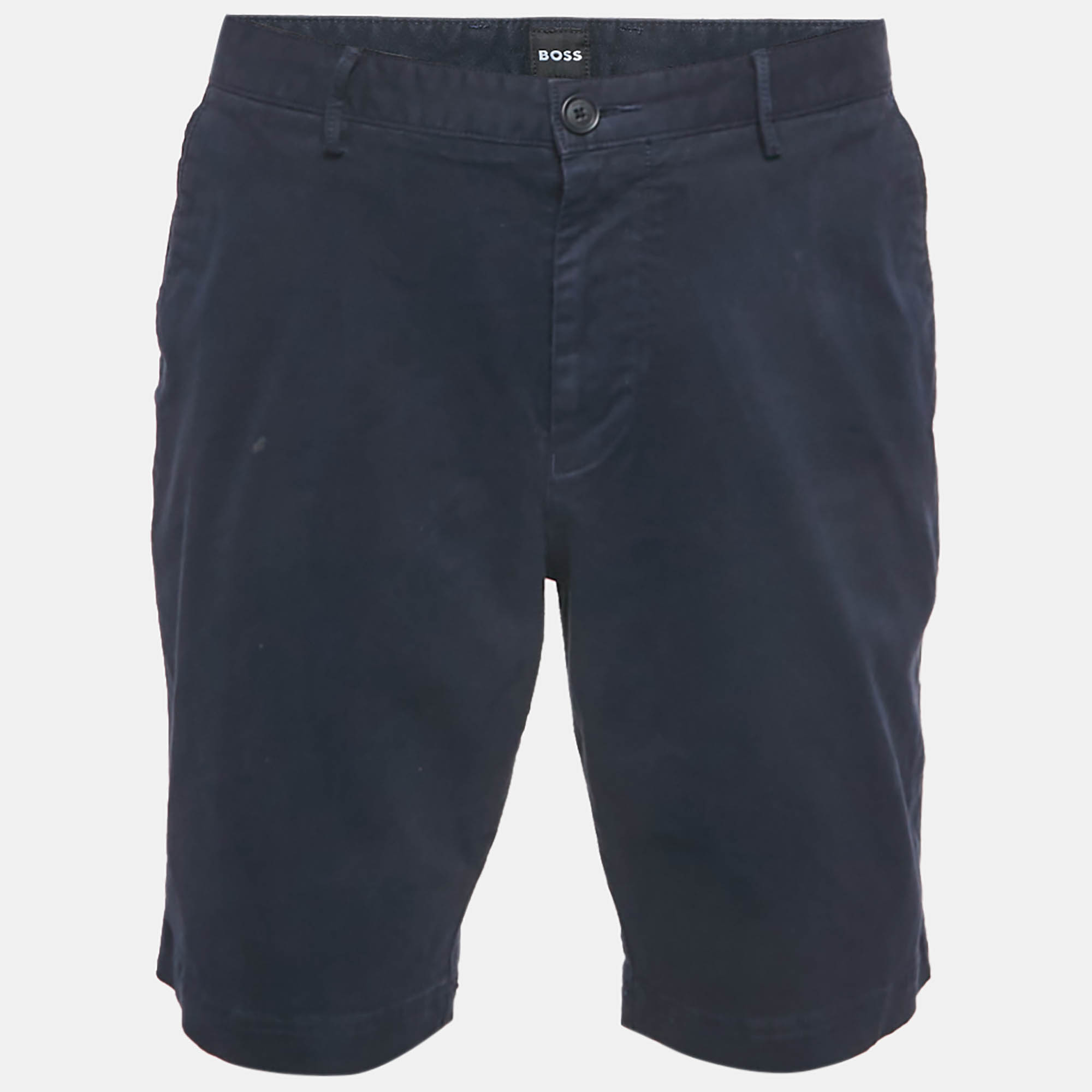 Pre Owned Boss By Hugo Boss Navy Blue Cotton Slice Shorts L