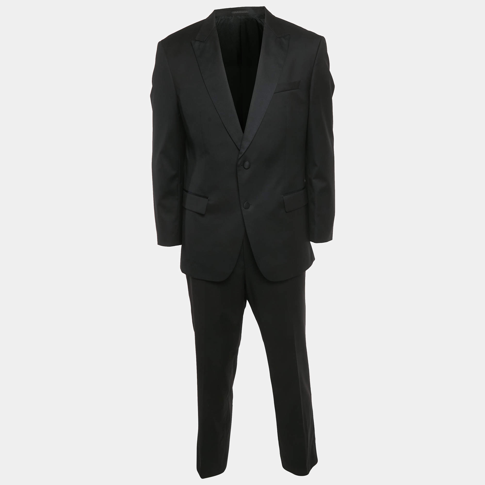 Pre Owned Boss By Hugo Boss Black Gabardine Regular Fit Suit XXL