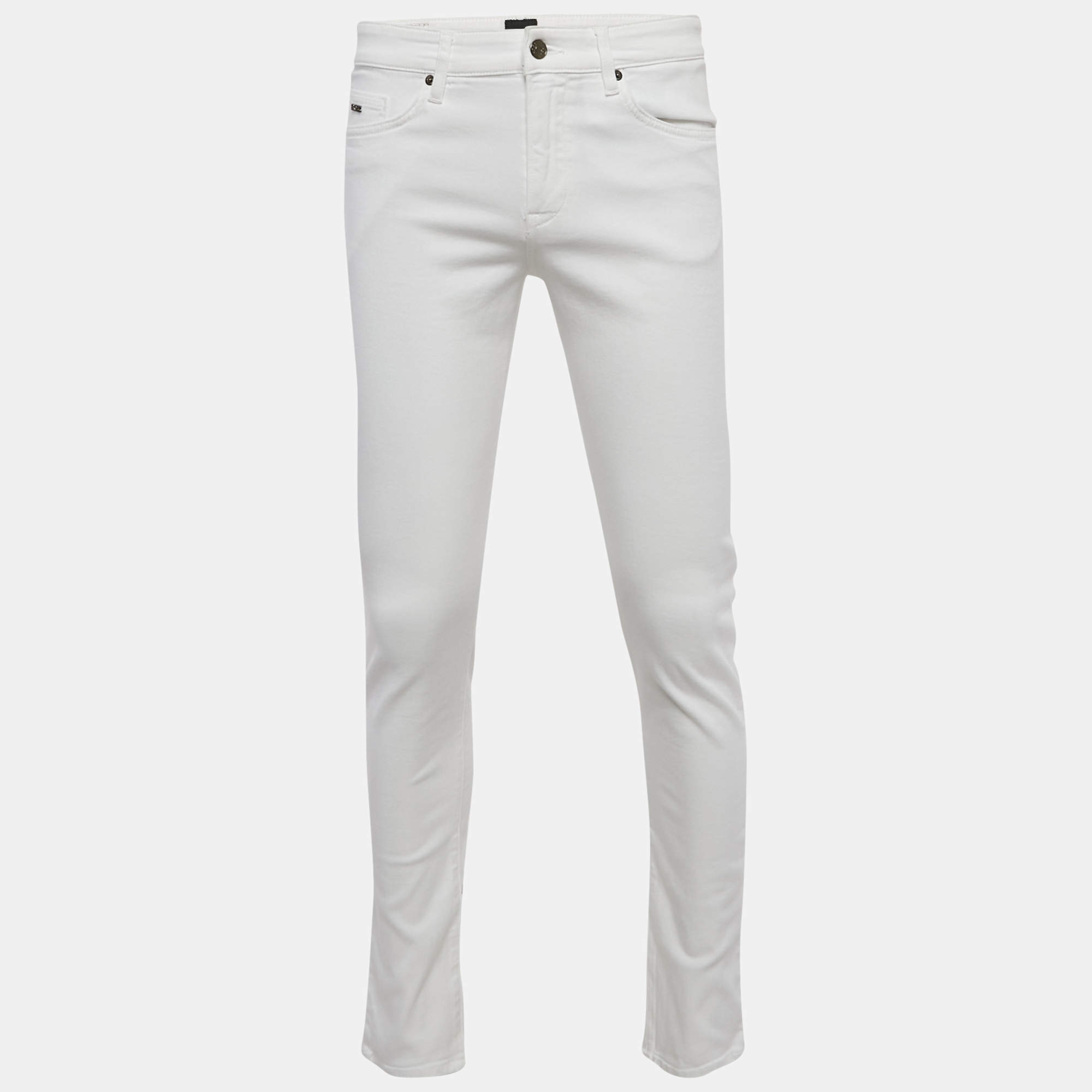 Pre Owned Boss By Hugo Boss White Denim Delaware Slim Jeans M/Waist 31"