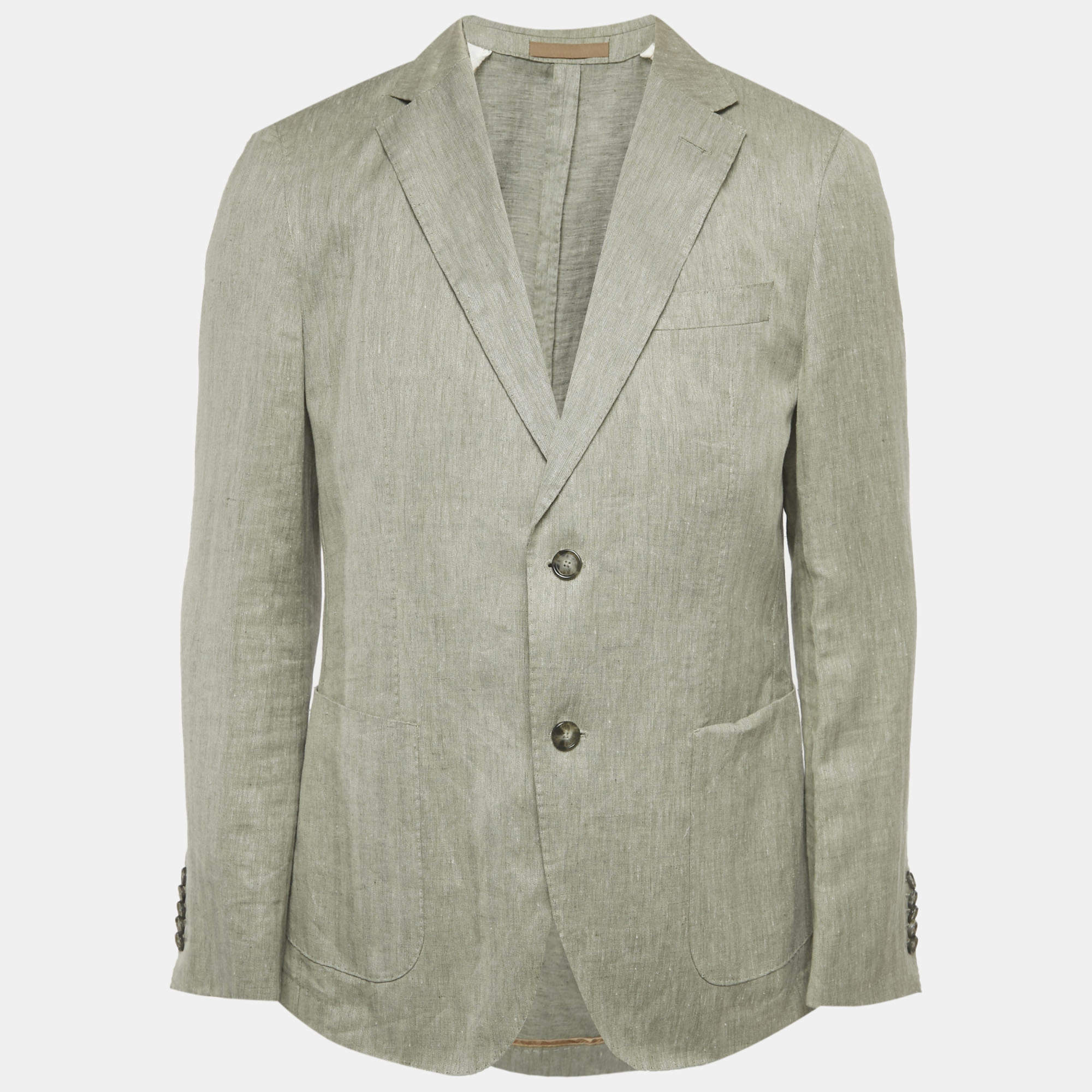 Pre Owned Boss By Hugo Boss Light Green Linen Blend Regular Fit Blazer S