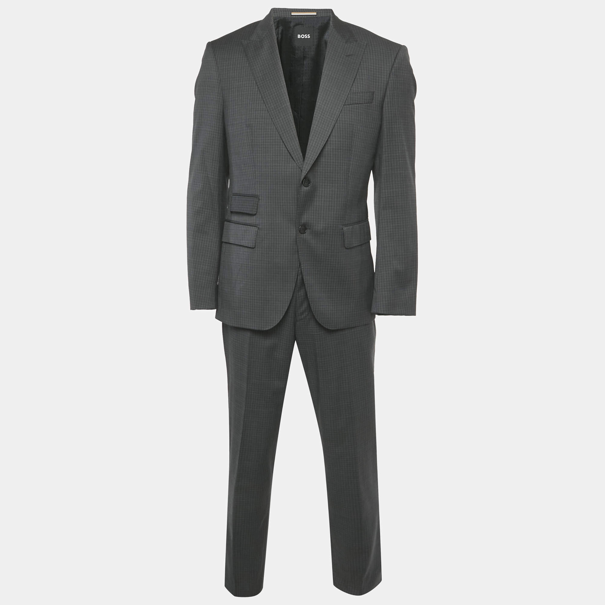 مملوكة مسبقًا Boss By Hugo Boss Grey Check Wool Blazer & Pant Suit L