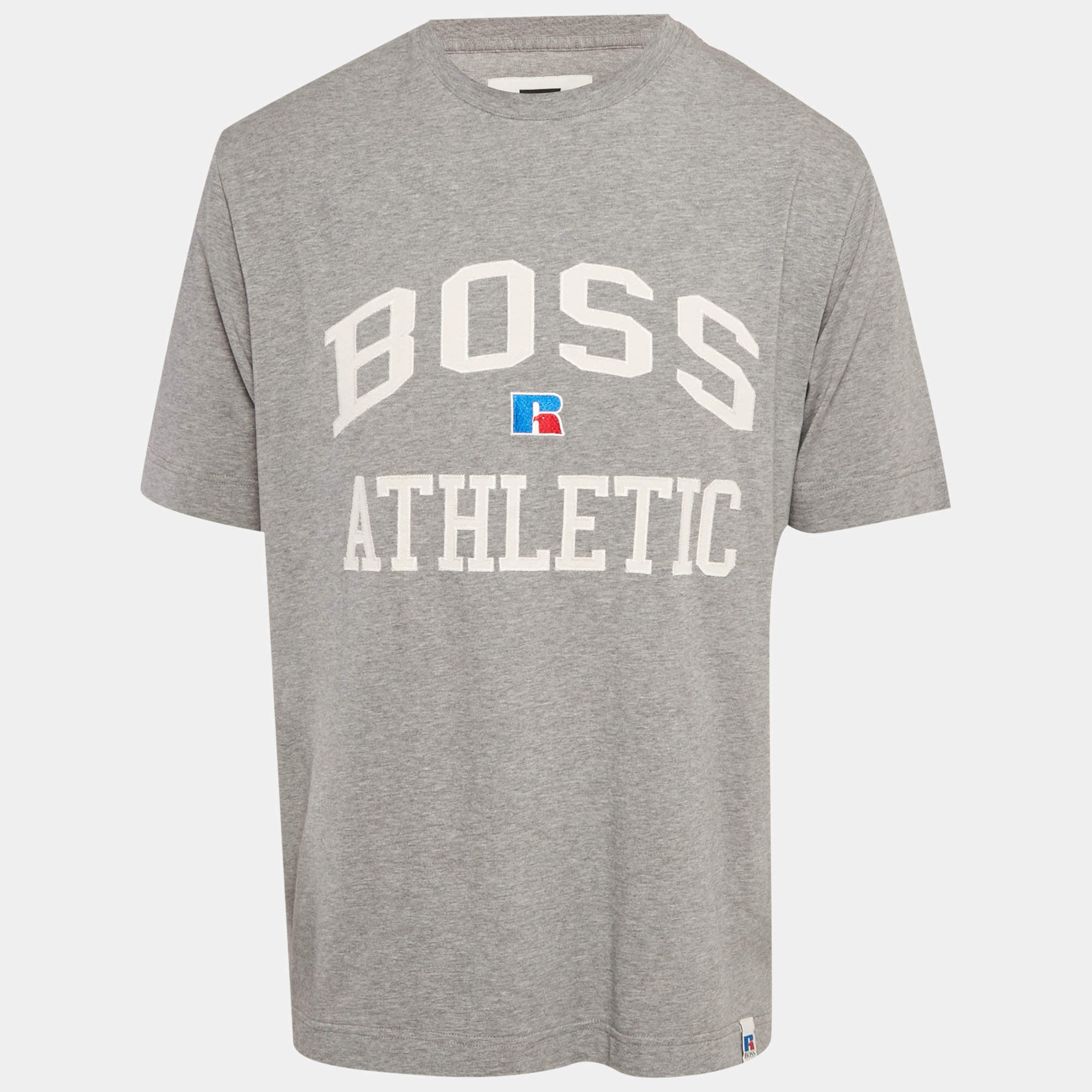 مملوكة مسبقًا Boss By Hugo Boss Grey Logo Applique Jersey T-Shirt M
