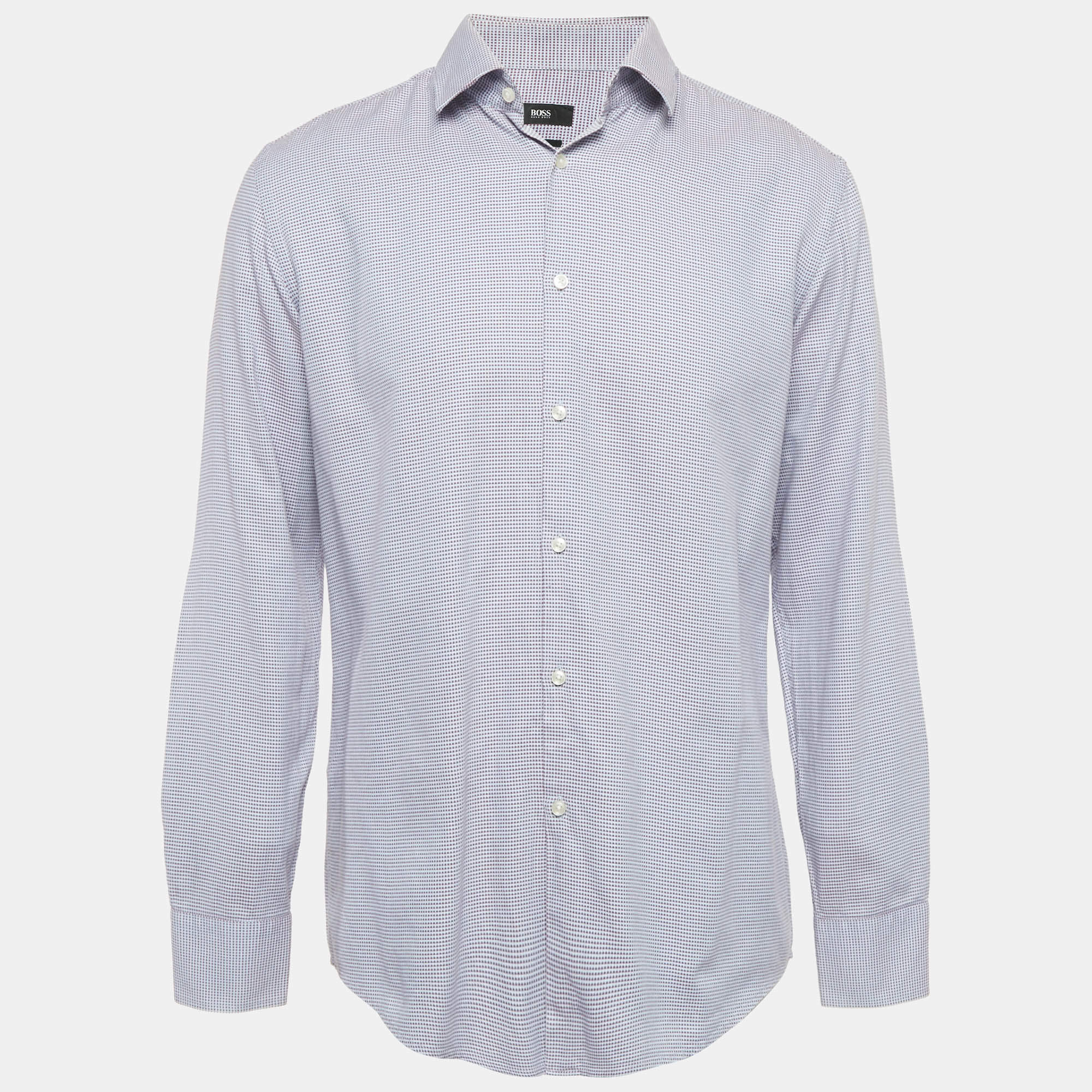 مملوكة مسبقًا قميص هوغو بوس أزرق قطن أكمام كاملة خط نحيف مقاس وسط