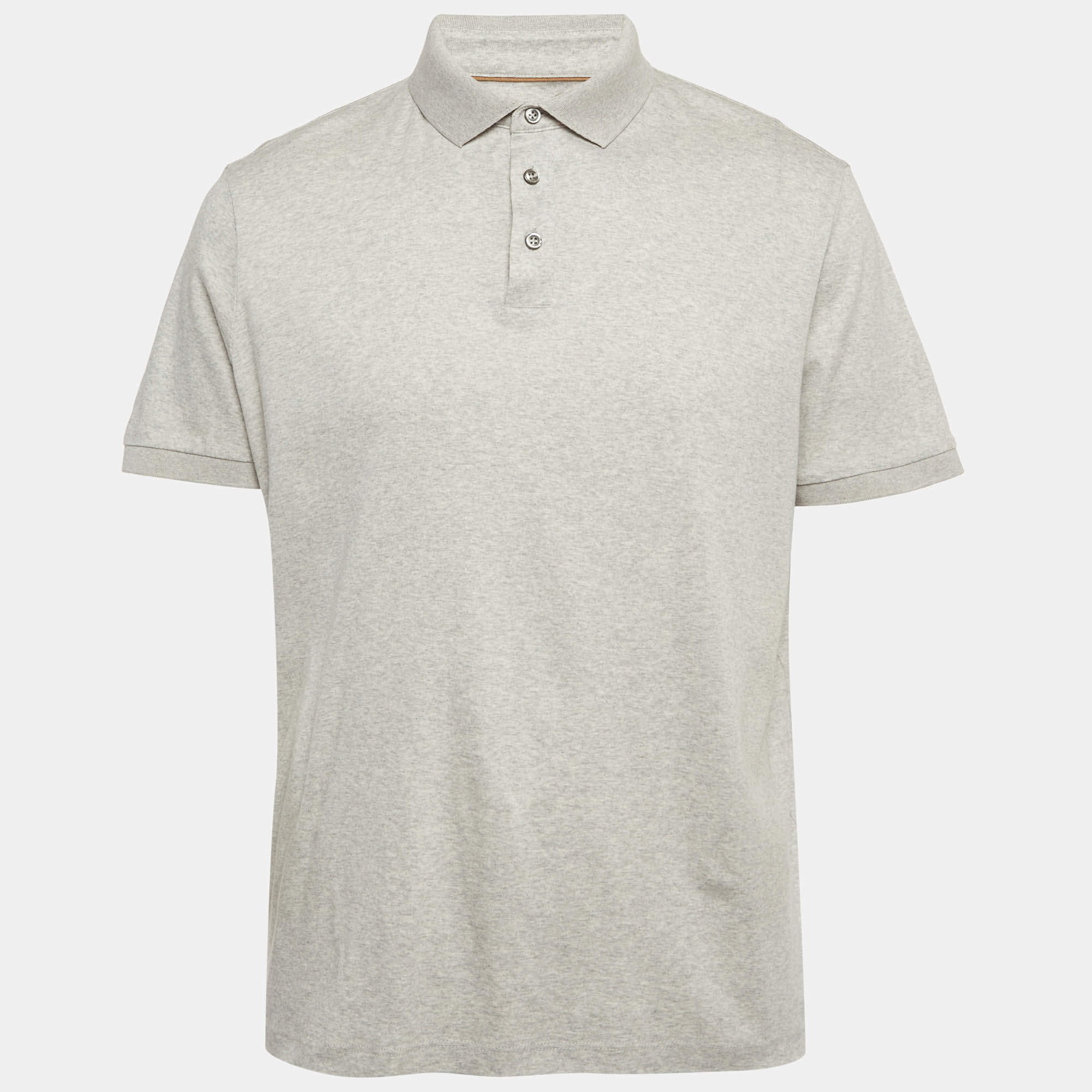 Pre Owned تي شيرت بولو بوس باي هوغو بوس رمادي جيرسي قطن كبير الحجم